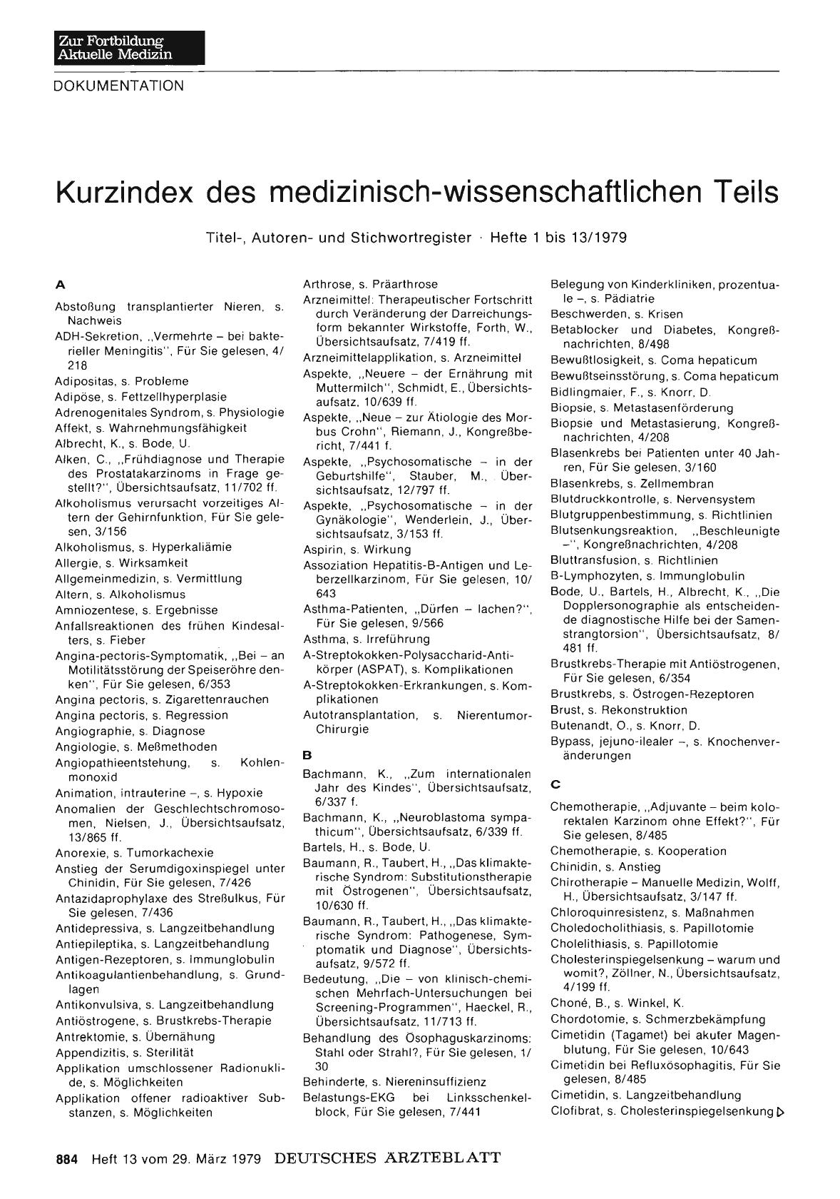 Vorschauseite 1: Kurzindex des medizinisch-wissenschaftlichen Teils