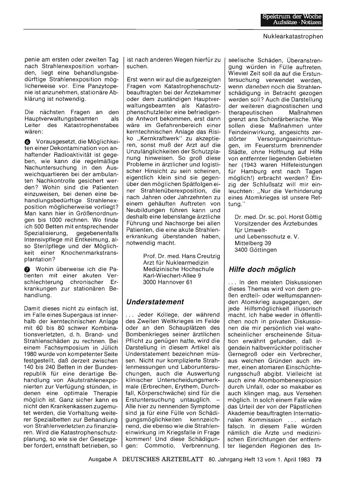 Vorschauseite 1: Probleme der medizinischen Versorgung bei nuklearen Katastrophen: Understatement