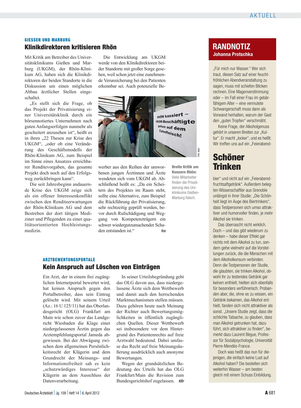 Vorschauseite 1: Giessen und Marburg: Klinikdirektoren kritisieren Rhön