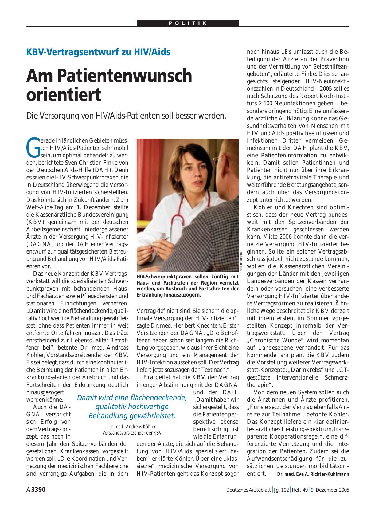 Vorschauseite 1: KBV-Vertragsentwurf zu HIV/Aids: Am Patientenwunsch orientiert