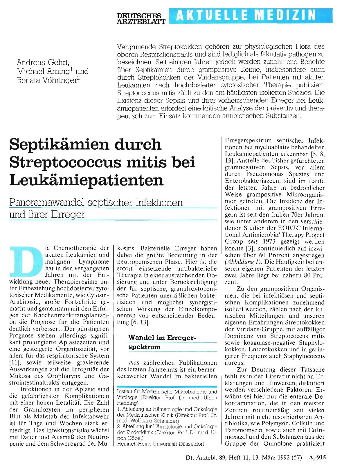 Vorschauseite 1: Septikämien durch Streptococcus mitis bei Leukämiepatienten