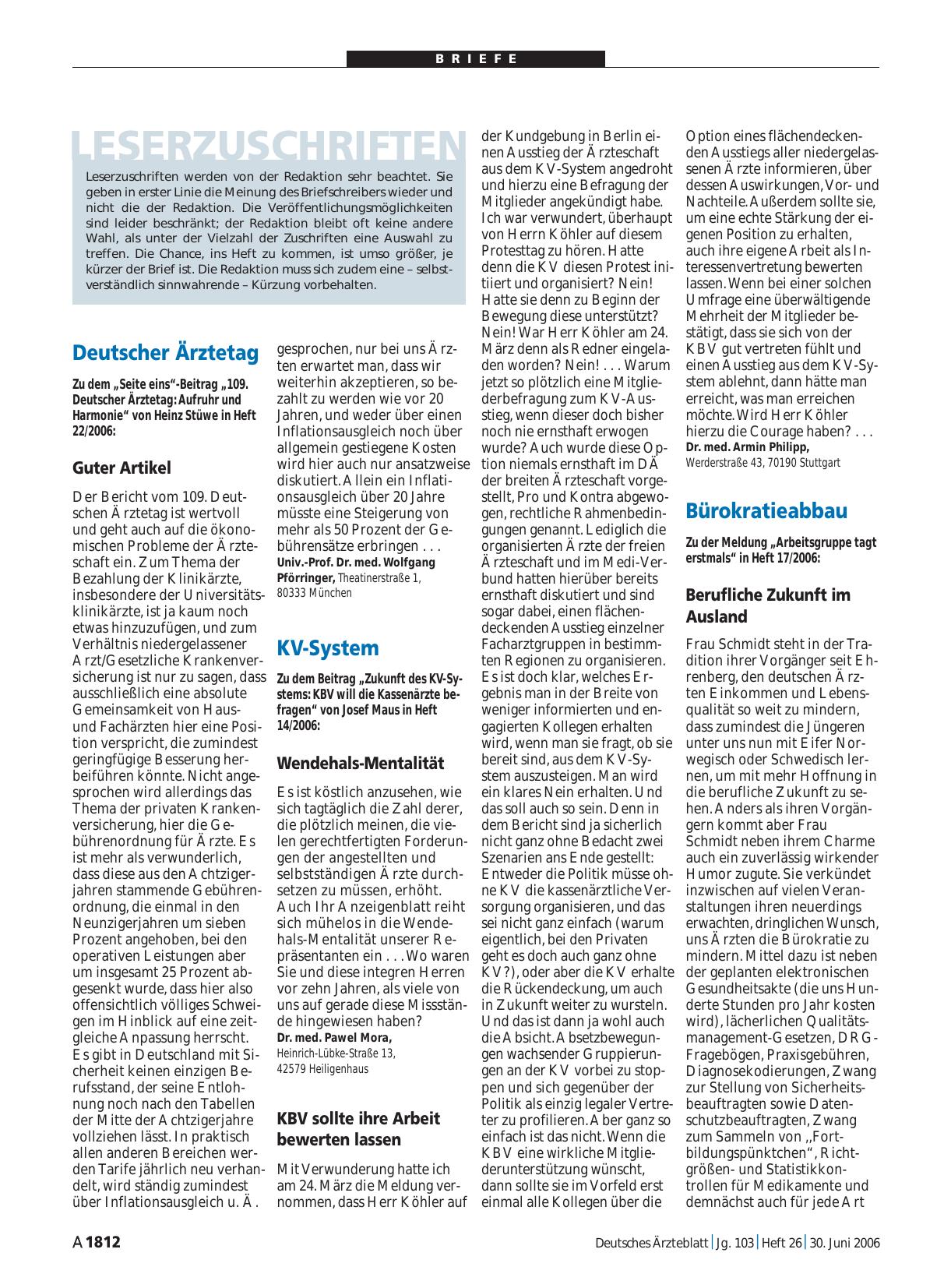 Vorschauseite 1: Deutscher Ärztetag: Guter Artikel