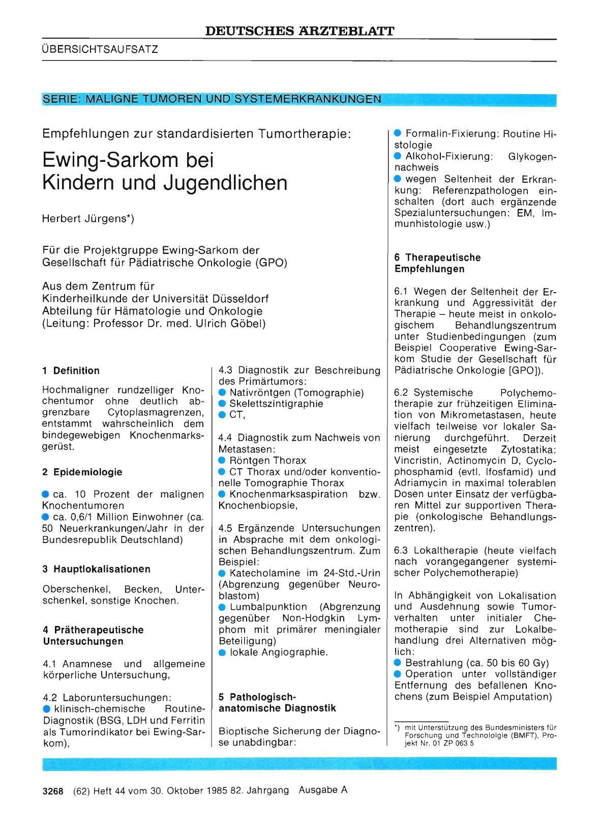 Vorschauseite 1: SERIE: MALIGNE TUMOREN UND SYSTEMERKRANKUNGEN - Empfehlungen zur standardisierten Tumortherapie: Ewing-Sarkom bei Kindern und Jugendlichen