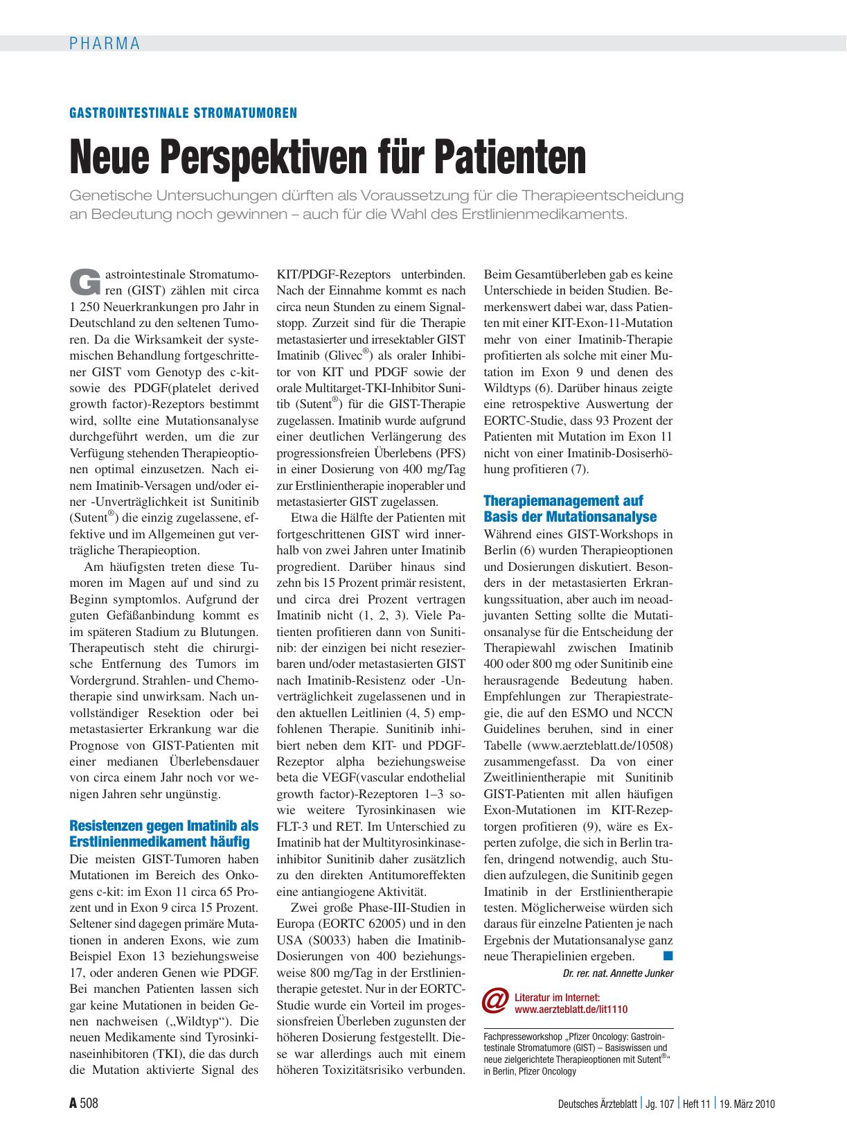 Vorschauseite 1: Gastrointestinale Stromatumoren: Neue Perspektiven für Patienten