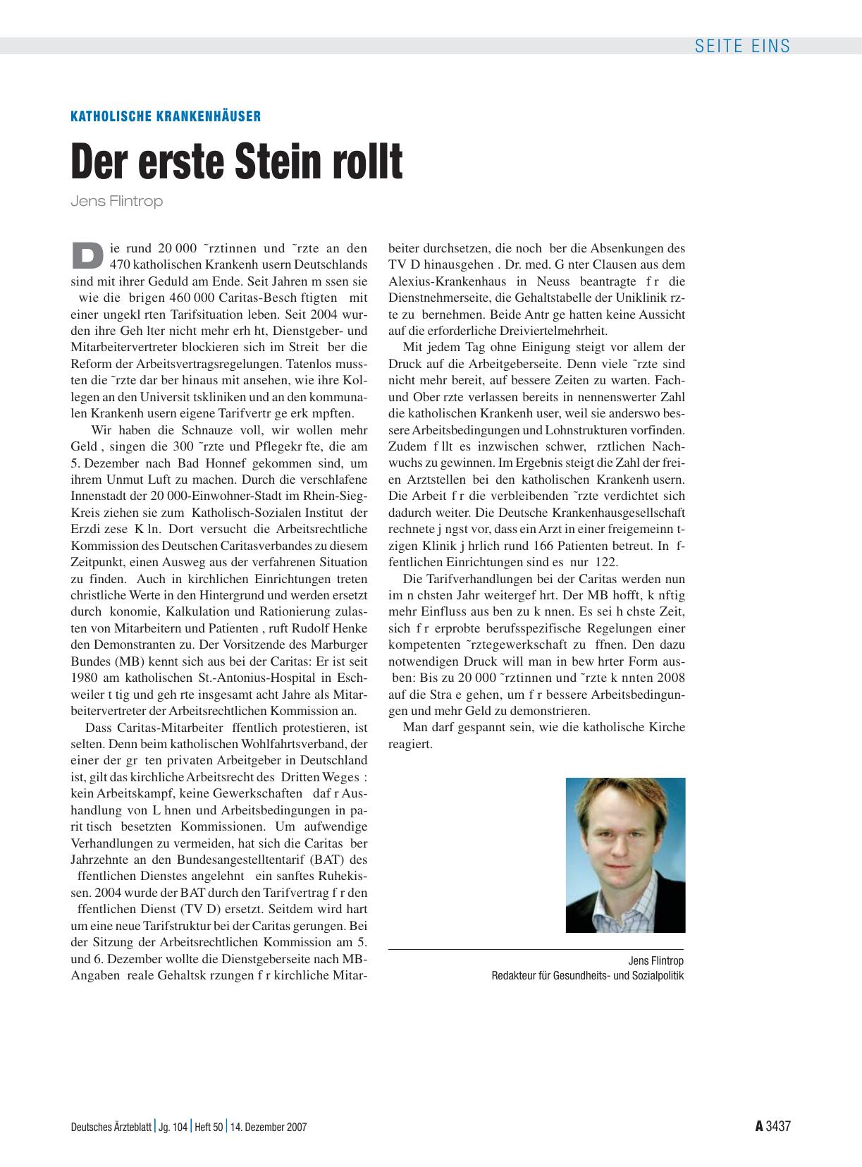 Vorschauseite 1: Katholische Krankenhäuser: Der erste Stein rollt