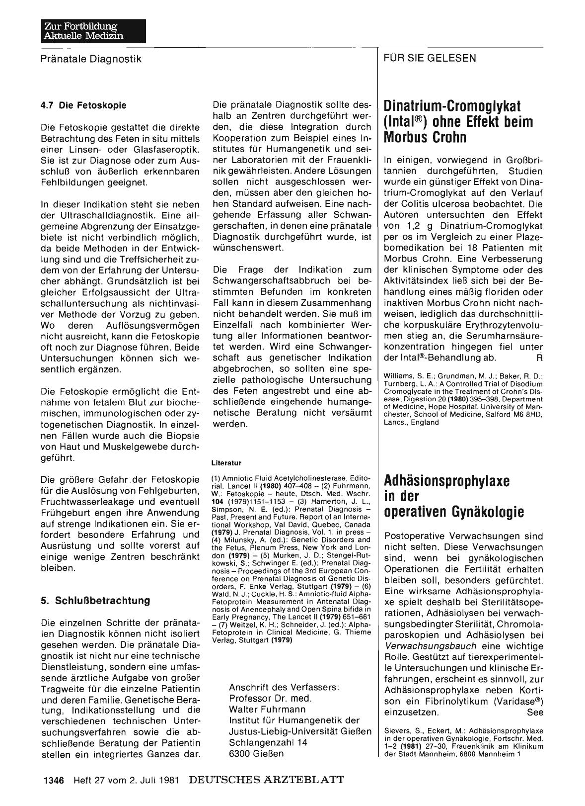 Vorschauseite 1: Adhäsionsprophylaxe in der operativen Gynäkologie