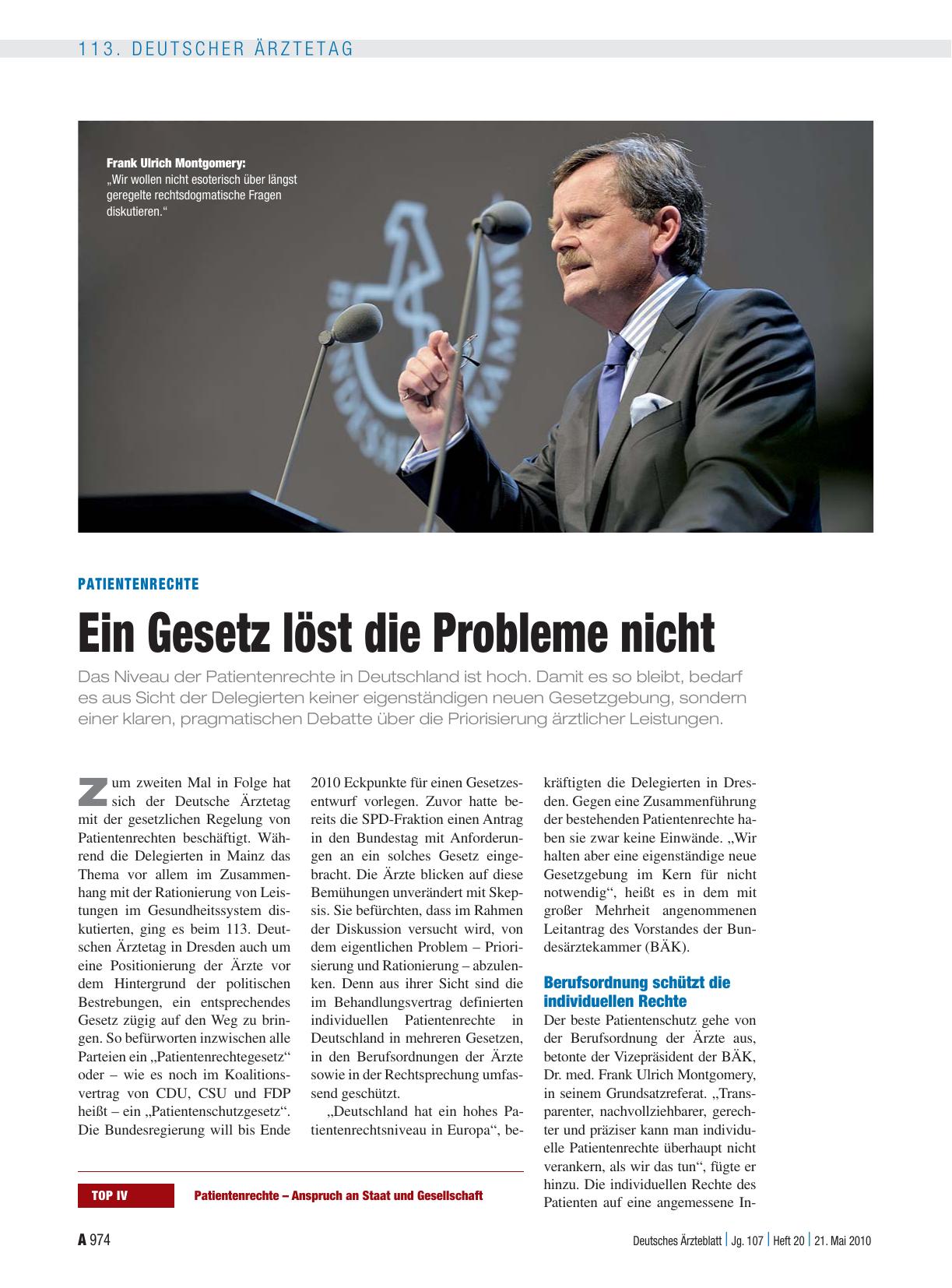 Vorschauseite 1: Patientenrechte: Ein Gesetz löst die Probleme nicht