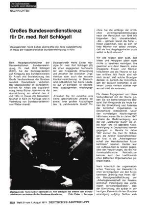 Vorschauseite 1: Großes Bundesverdienstkreuz für Dr. med. Rolf Schlögell