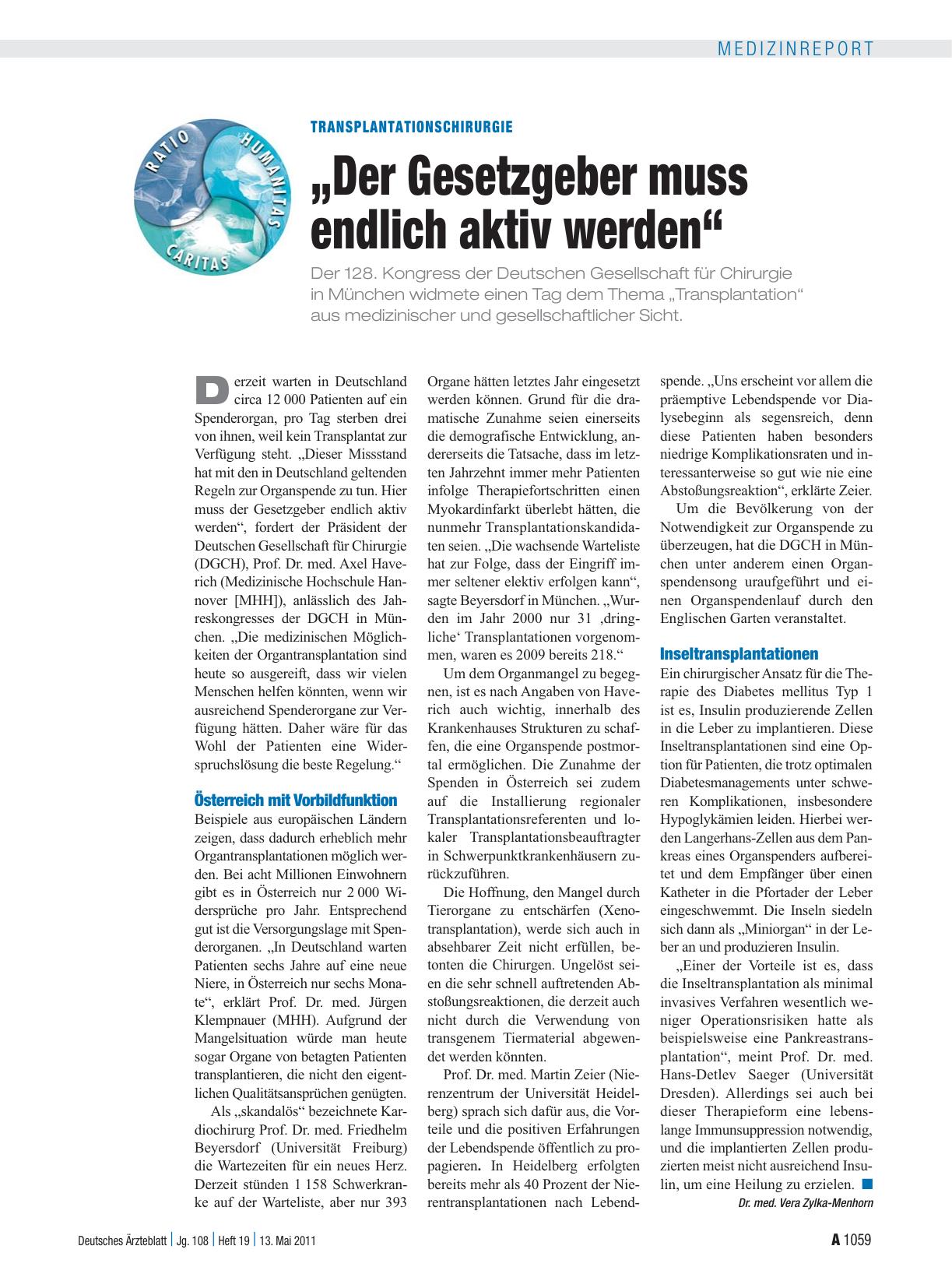 Vorschauseite 1: Transplantationschirurgie: „Der Gesetzgeber muss endlich aktiv werden“