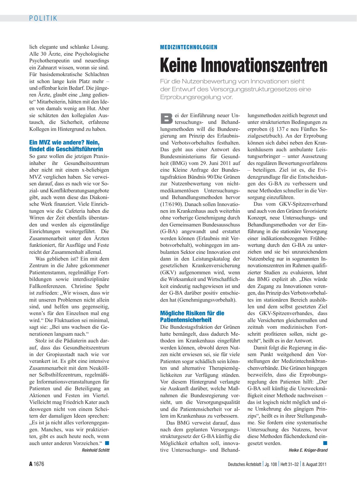 Vorschauseite 1: Medizintechnologien: Keine Innovationszentren
