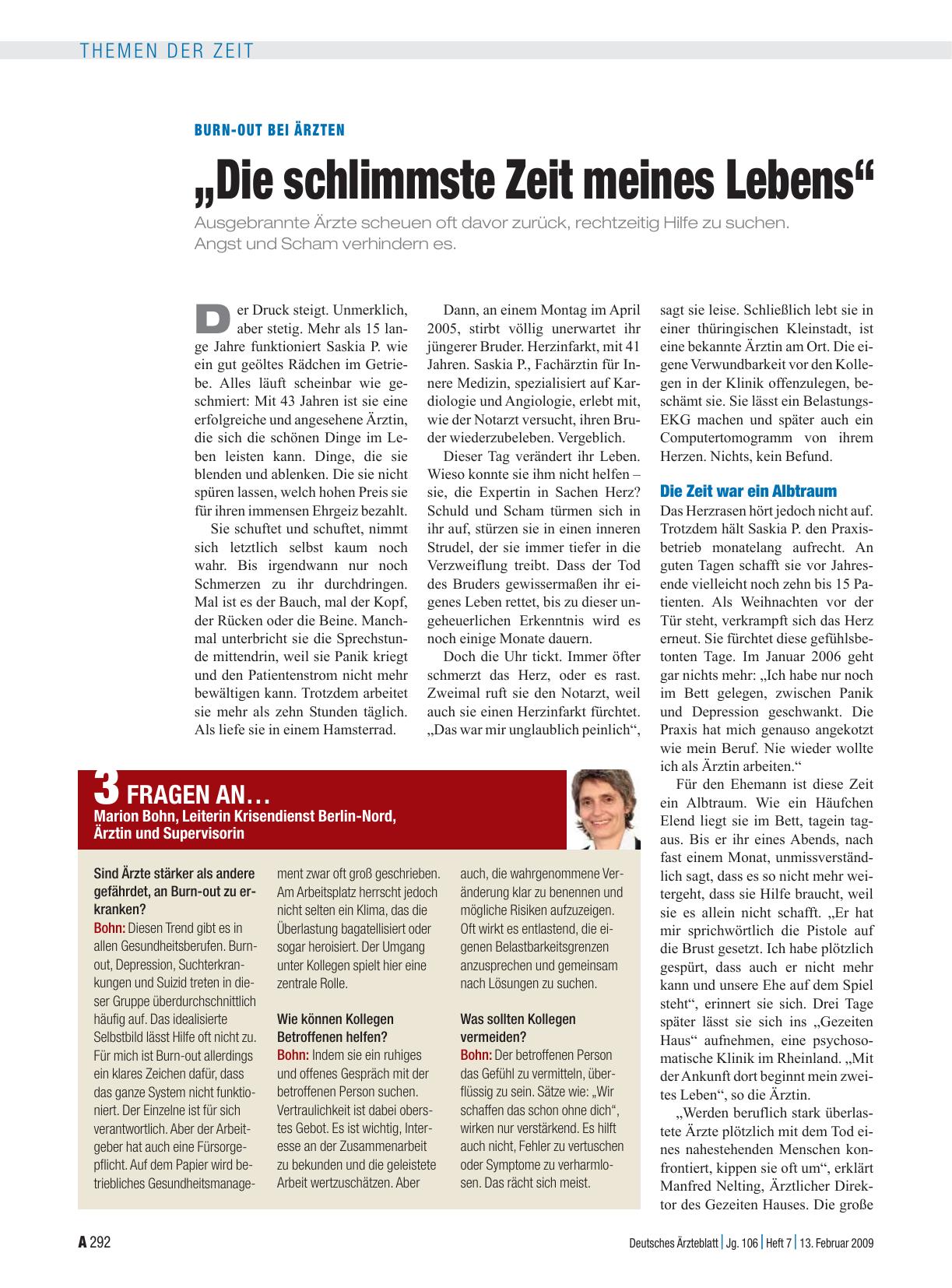Vorschauseite 1: Burn-out bei Ärzten: „Die schlimmste Zeit meines Lebens“