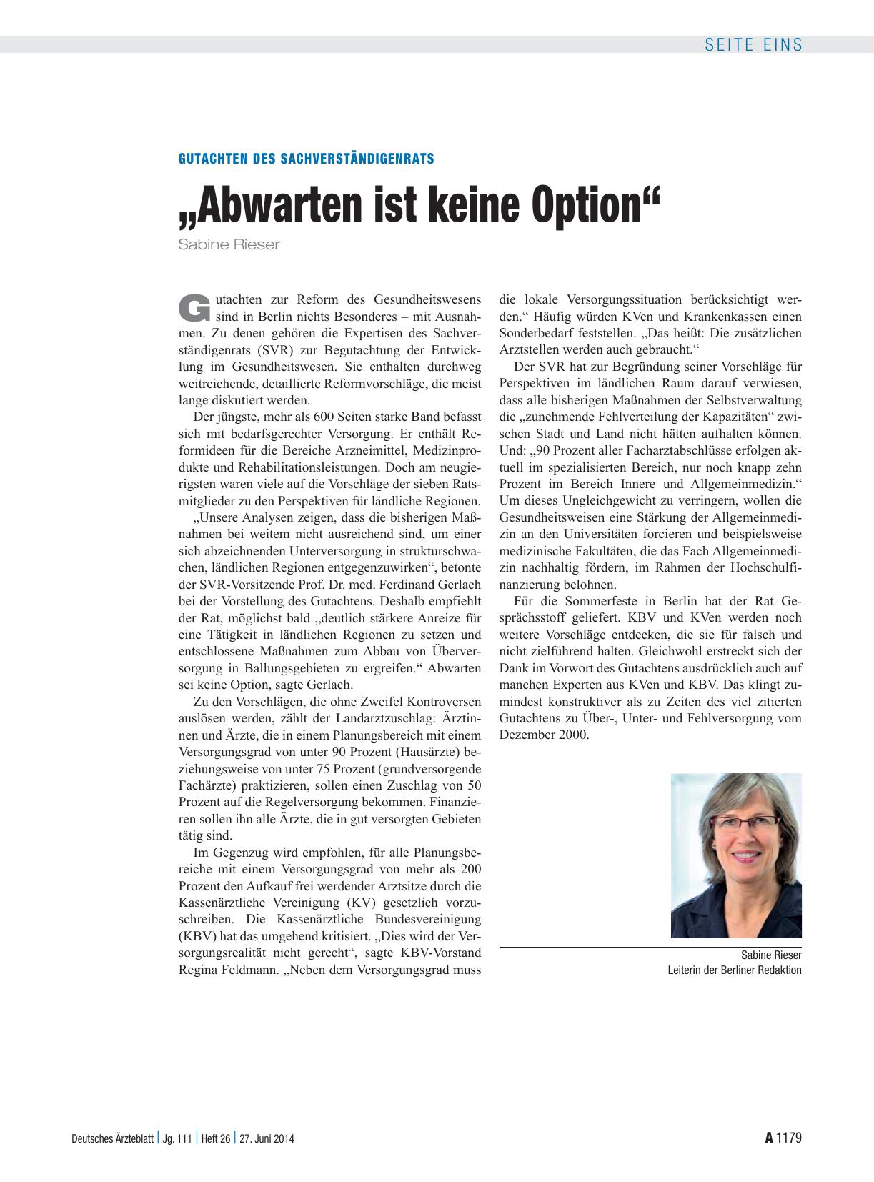 Vorschauseite 1: Gutachten des Sachverständigenrats: „Abwarten ist keine Option“