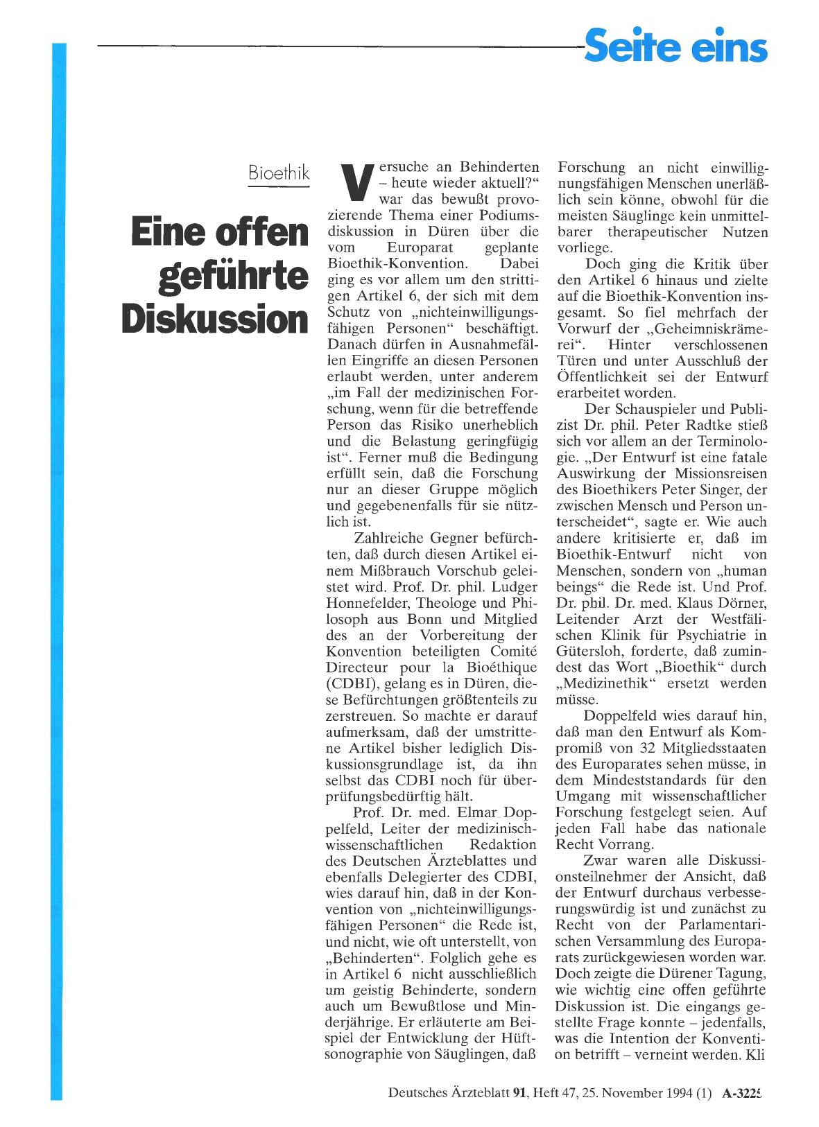 Vorschauseite 1: Bioethik: Eine offen geführte Diskussion