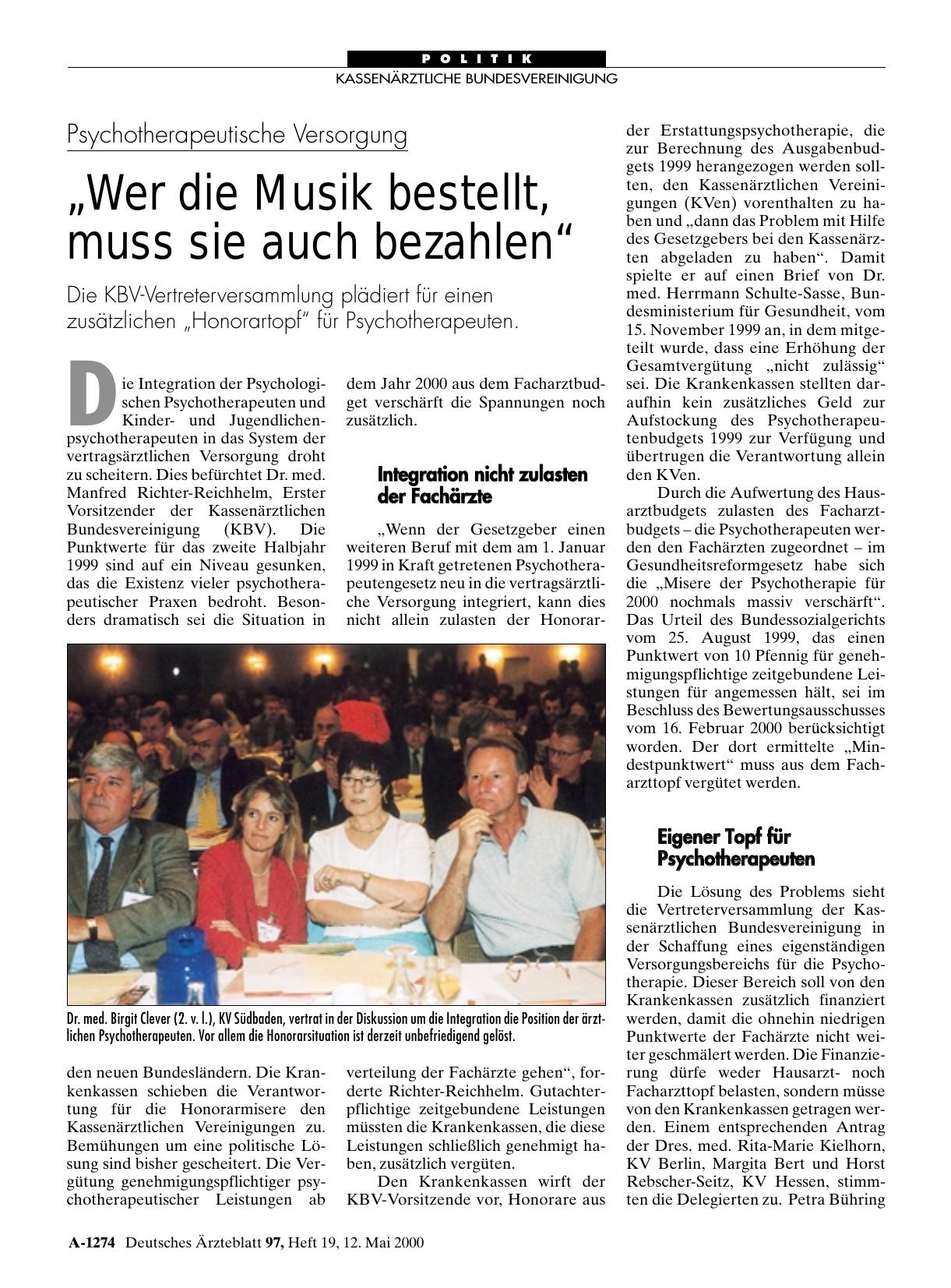 Vorschauseite 1: Psychotherapeutische Versorgung: „Wer die Musik bestellt, muss sie auch bezahlen“