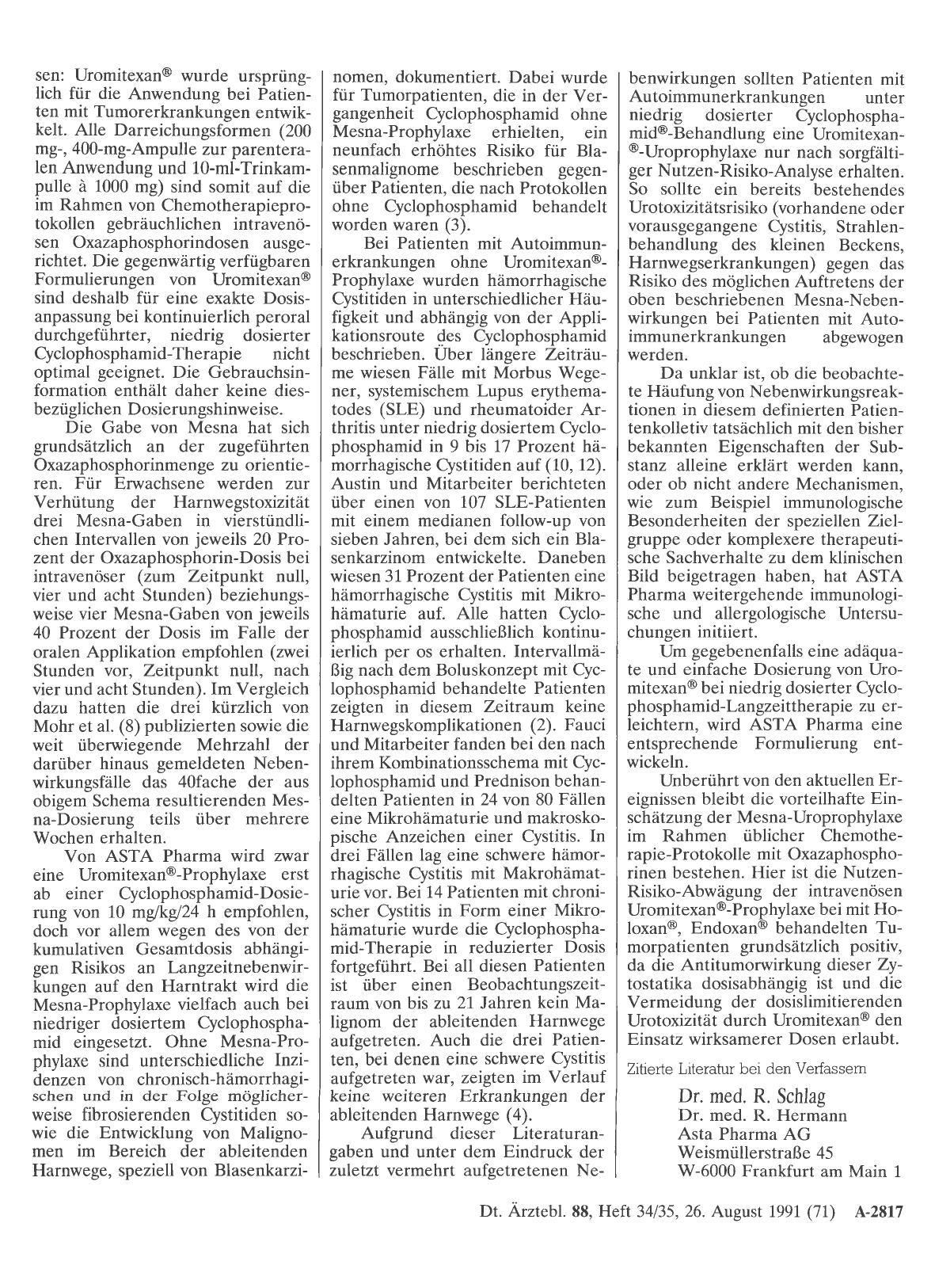 Vorschauseite 1: Schwere Nebenwirkungen durch Mesna: Schlußwort
