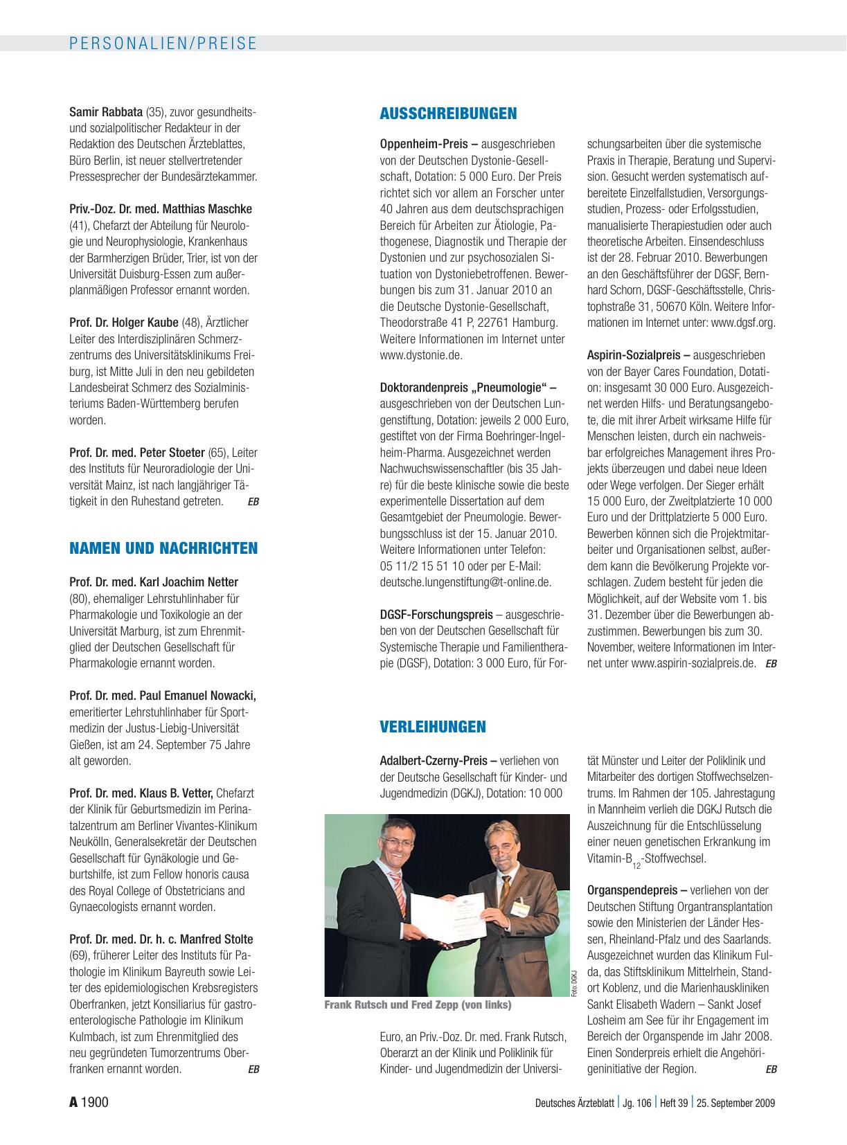 Vorschauseite 1: Verleihungen