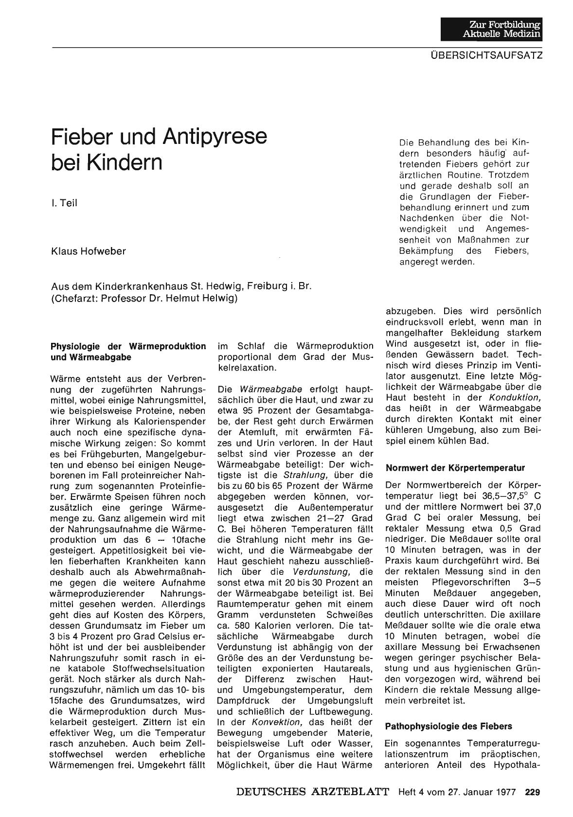 Vorschauseite 1: Fieber und Antipyrese bei Kindern