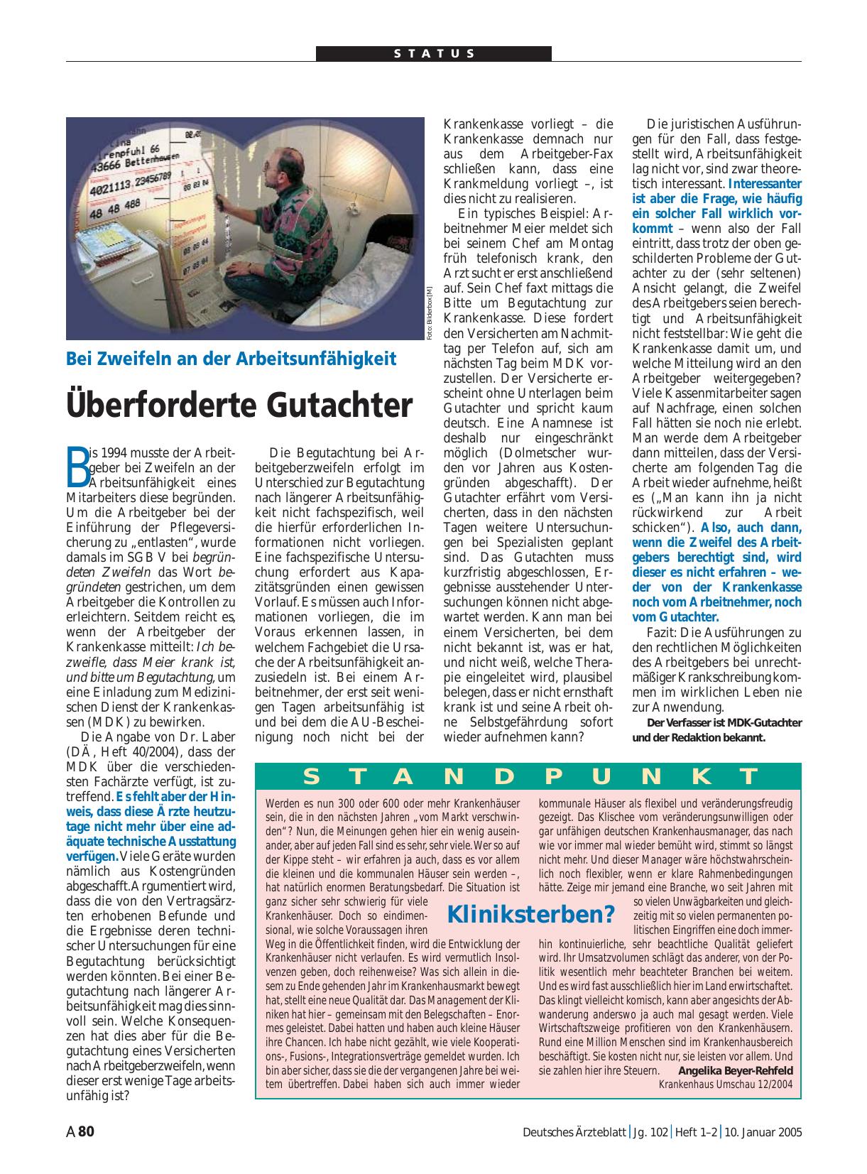 Vorschauseite 1: Standpunkt: Kliniksterben?
