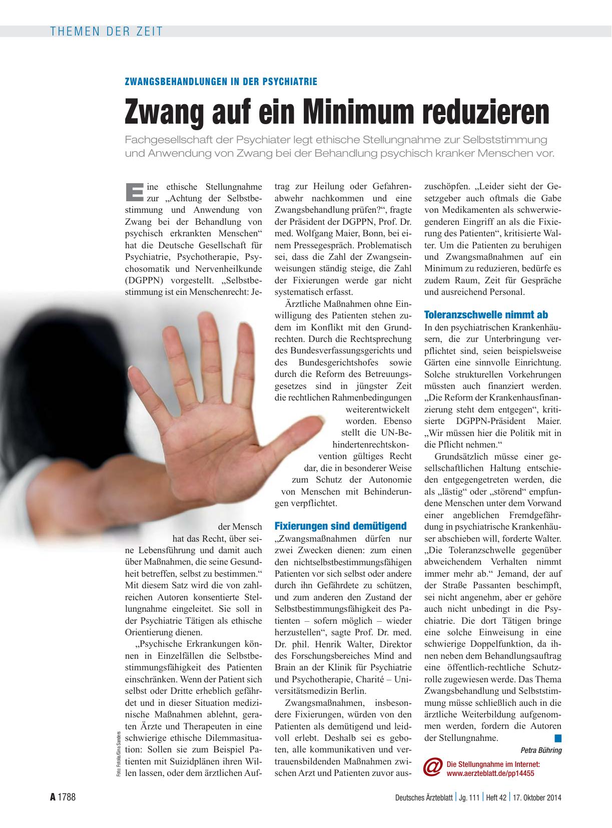 Vorschauseite 1: Zwangsbehandlungen in der Psychiatrie: Zwang auf ein Minimum reduzieren