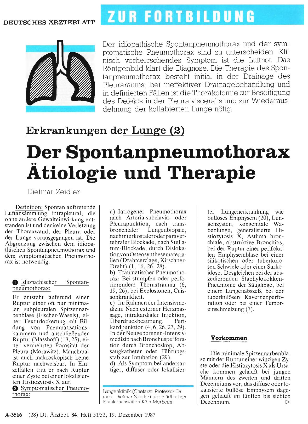 Vorschauseite 1: Erkrankungen der Lunge (2): Der Spontanpneumothorax Ätiologie und Therapie