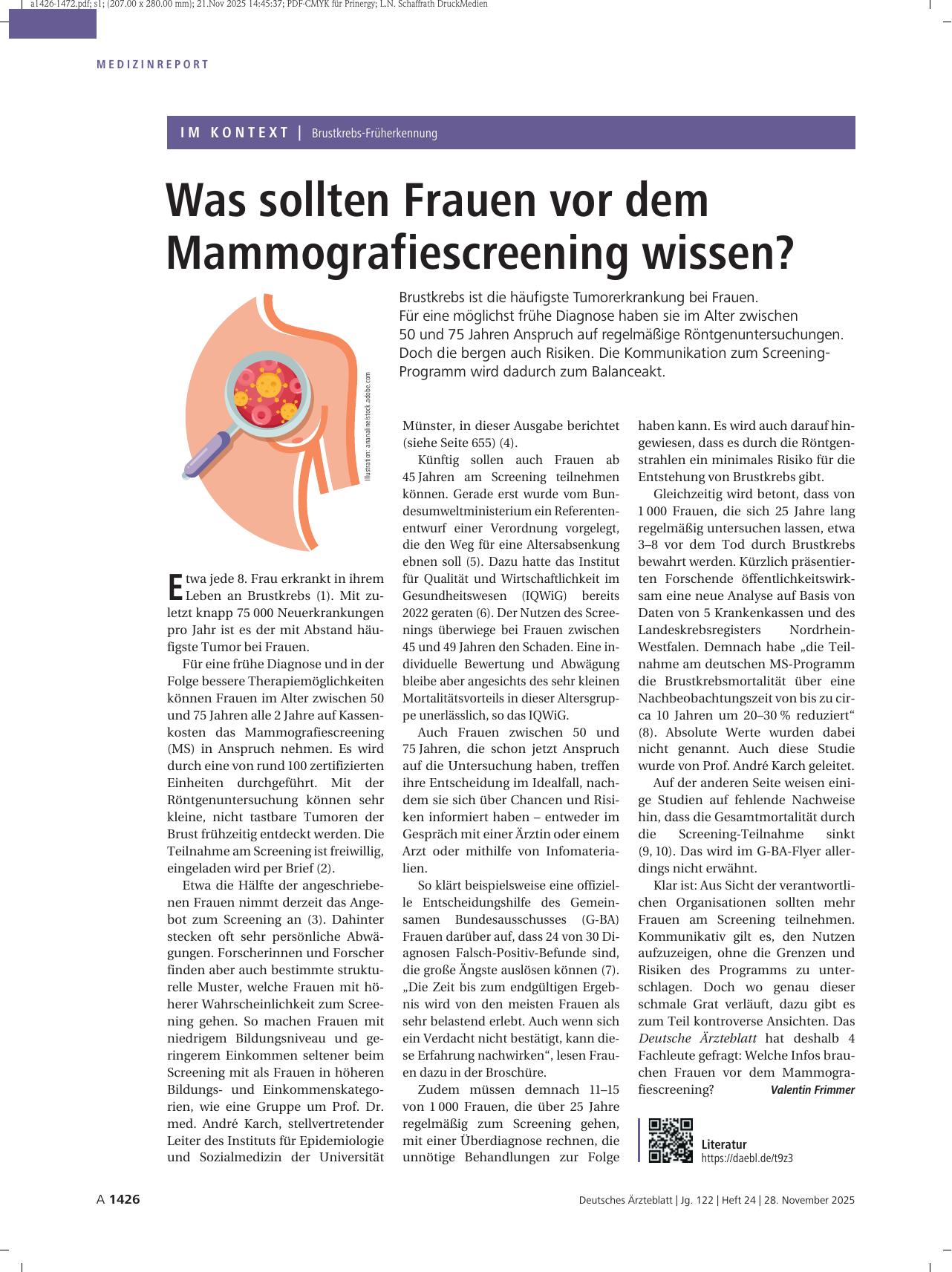Vorschauseite 1: Brustkrebs-Früherkennung: Was sollten Frauen vor dem Mammografiescreening wissen?