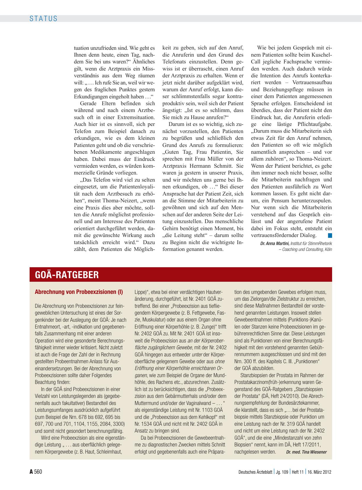 Vorschauseite 1: Abrechnung von Probeexzisionen (I)