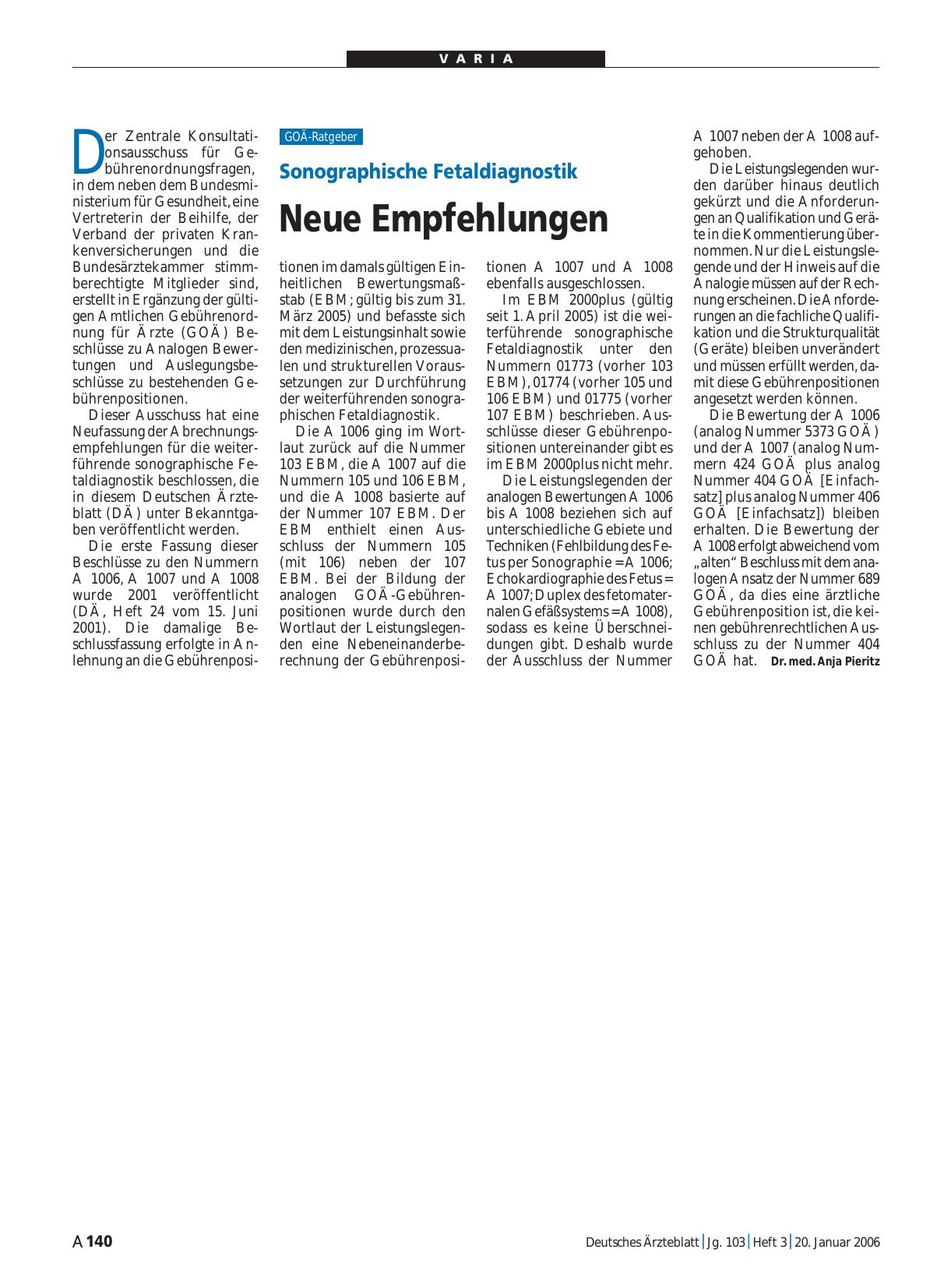Vorschauseite 1: Sonographische Fetaldiagnostik: Neue Empfehlungen