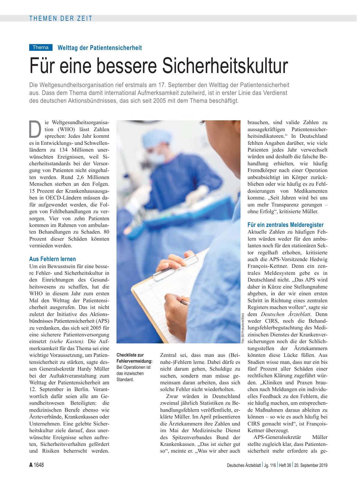 Vorschauseite 1: Welttag der Patientensicherheit: Für eine bessere Sicherheitskultur