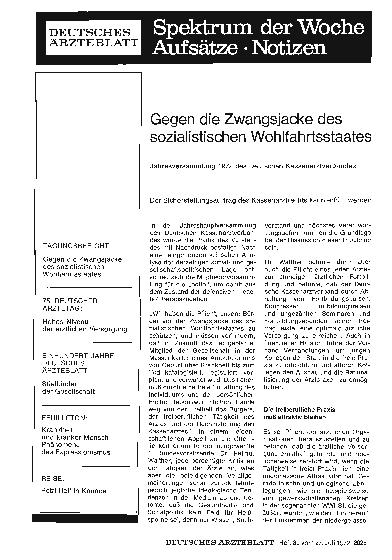 Vorschauseite 1: Gegen die Zwangsjacke des sozialistischen Wohlfahrtsstaates
