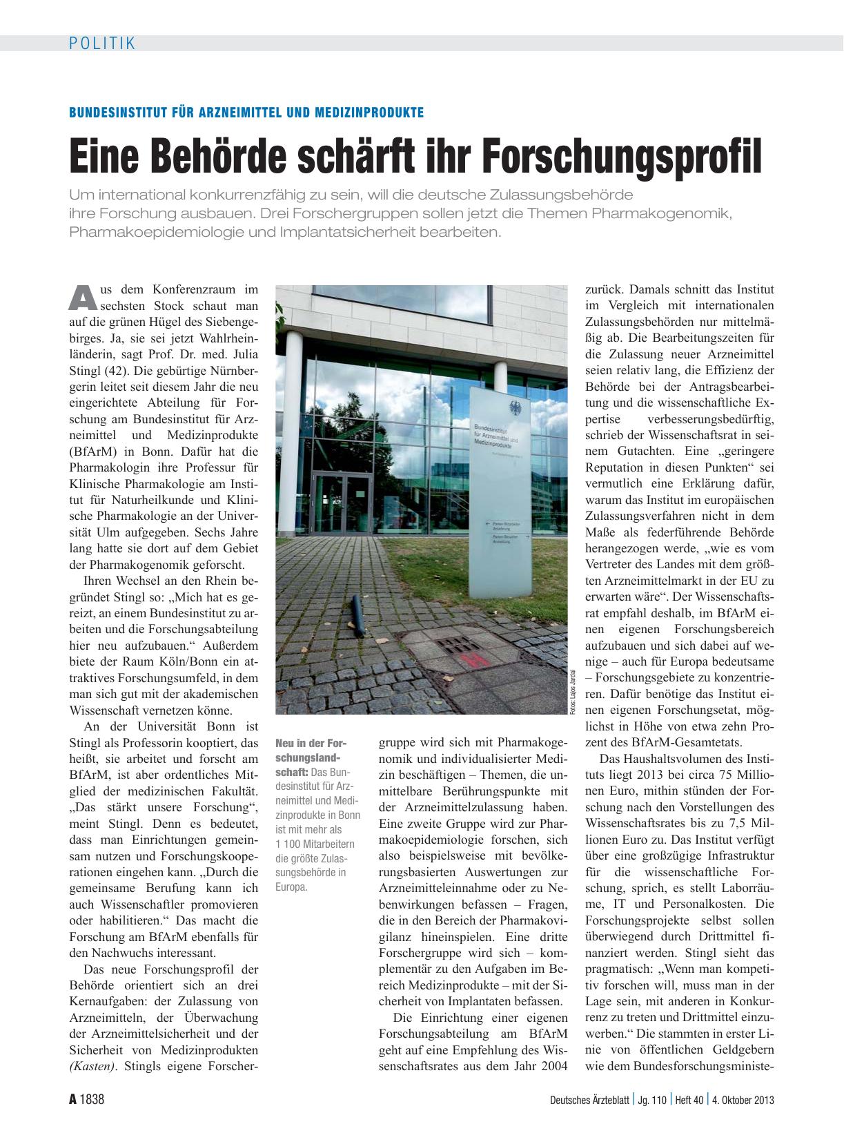 Vorschauseite 1: Bundesinstitut für Arzneimittel und Medizinprodukte: Eine Behörde schärft ihr Forschungsprofil
