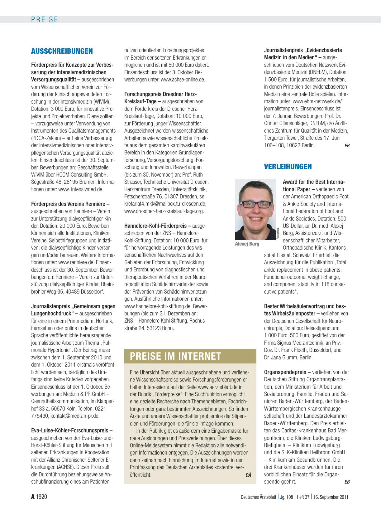 Vorschauseite 1: Verleihungen