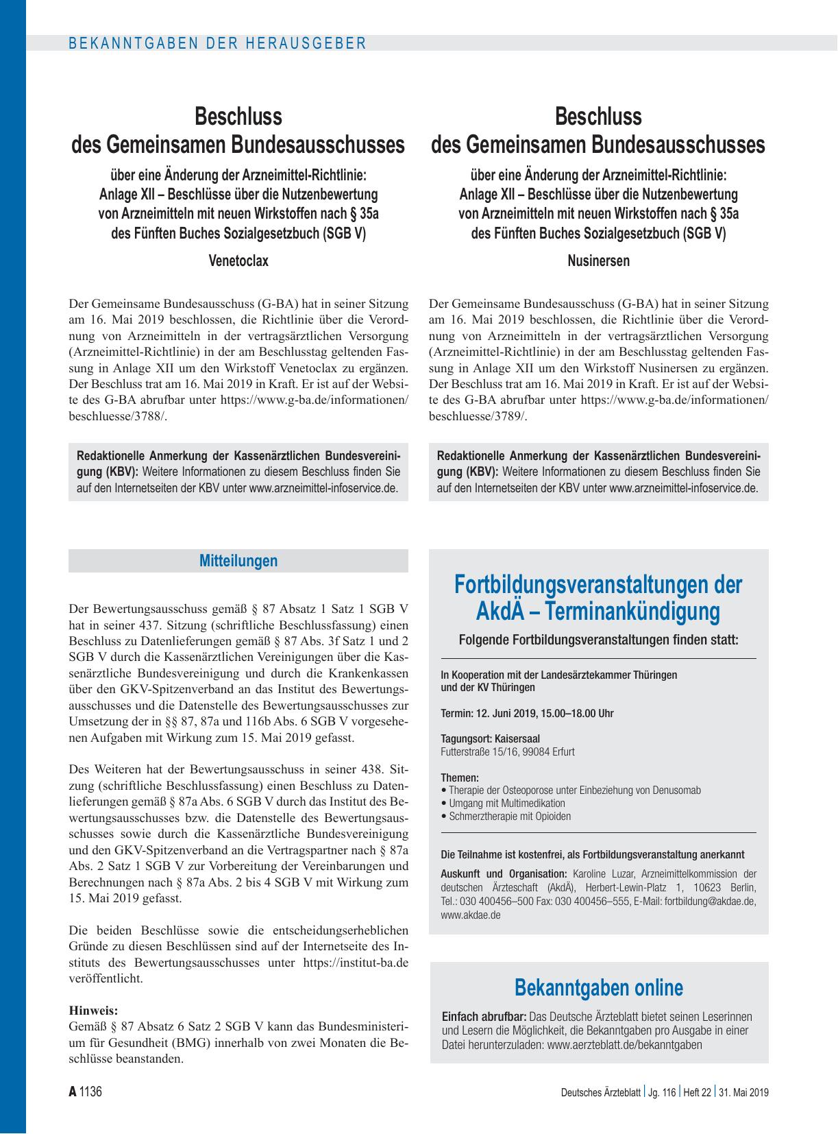 Vorschauseite 1: Bekanntgaben online