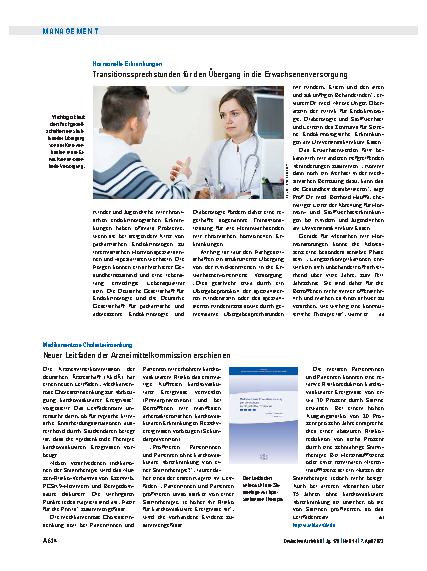 Vorschauseite 1: Hormonelle Erkrankungen: Transitionssprechstunden für den Übergang in die Erwachsenenversorgung