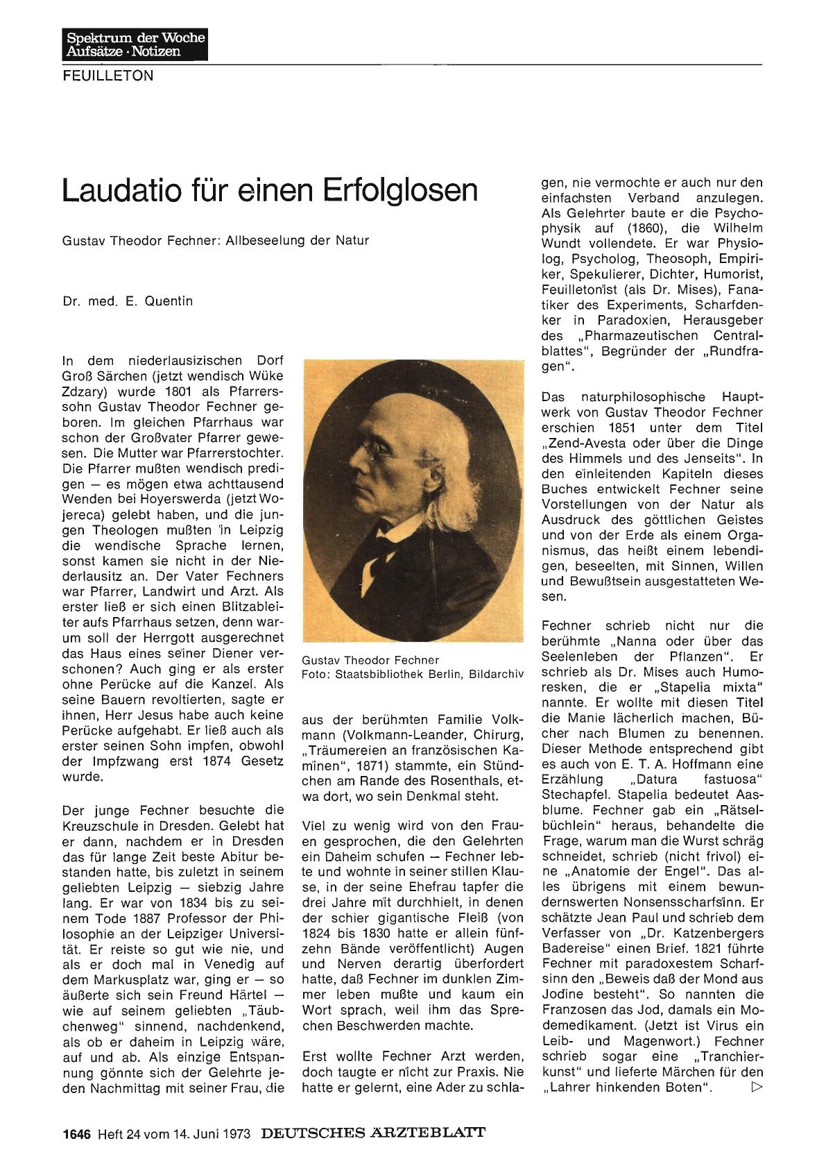 Vorschauseite 1: Laudatio für einen Erfolglosen: Gustav Theodor Fechner: Allbeseelung der Natur
