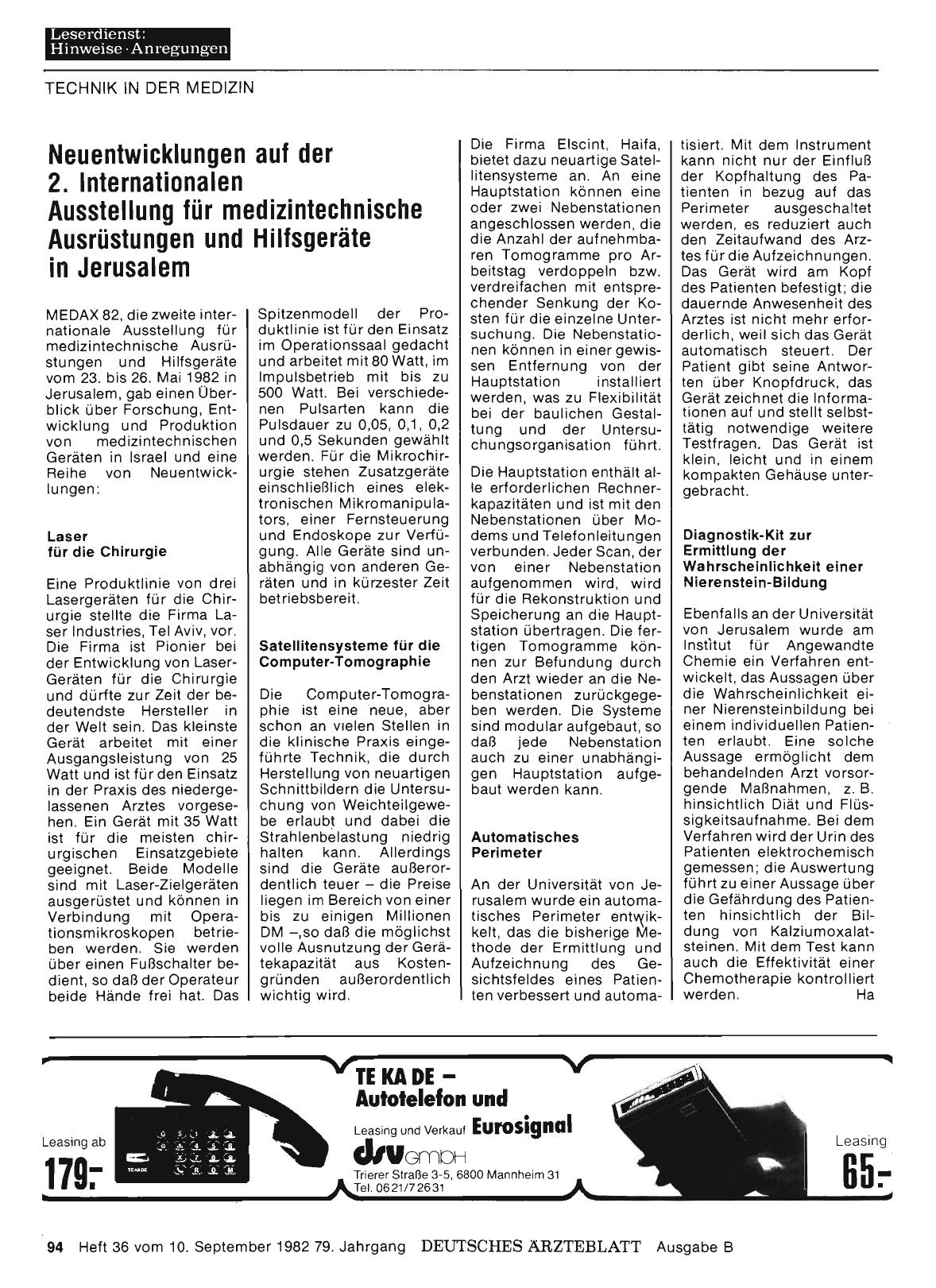 Vorschauseite 1: Neuentwicklungen auf der 2. Internationalen Ausstellung für medizintechnische Ausrüstungen und Hilfsgeräte in Jerusalem