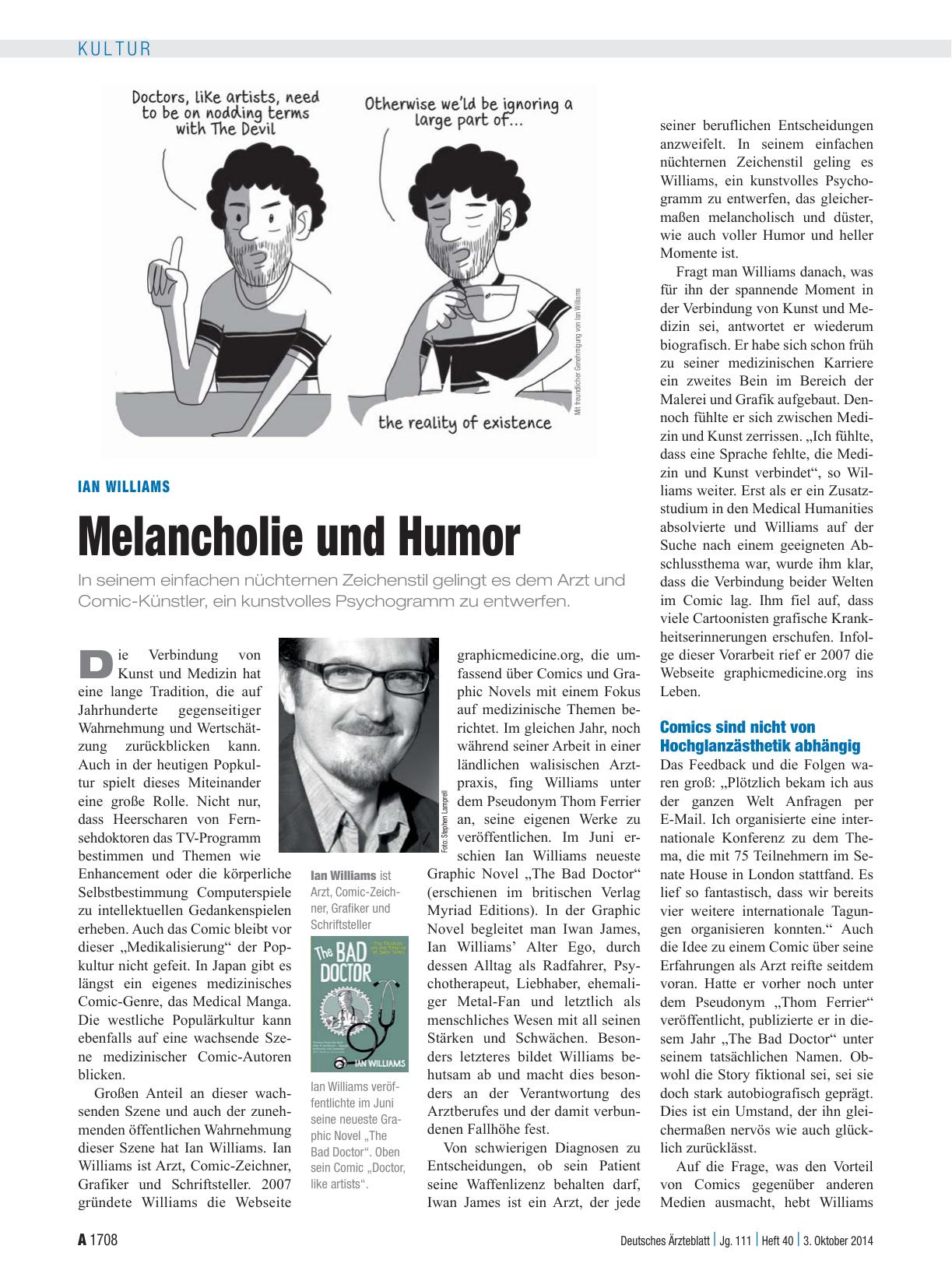 Vorschauseite 1: Ian Williams: Melancholie und Humor