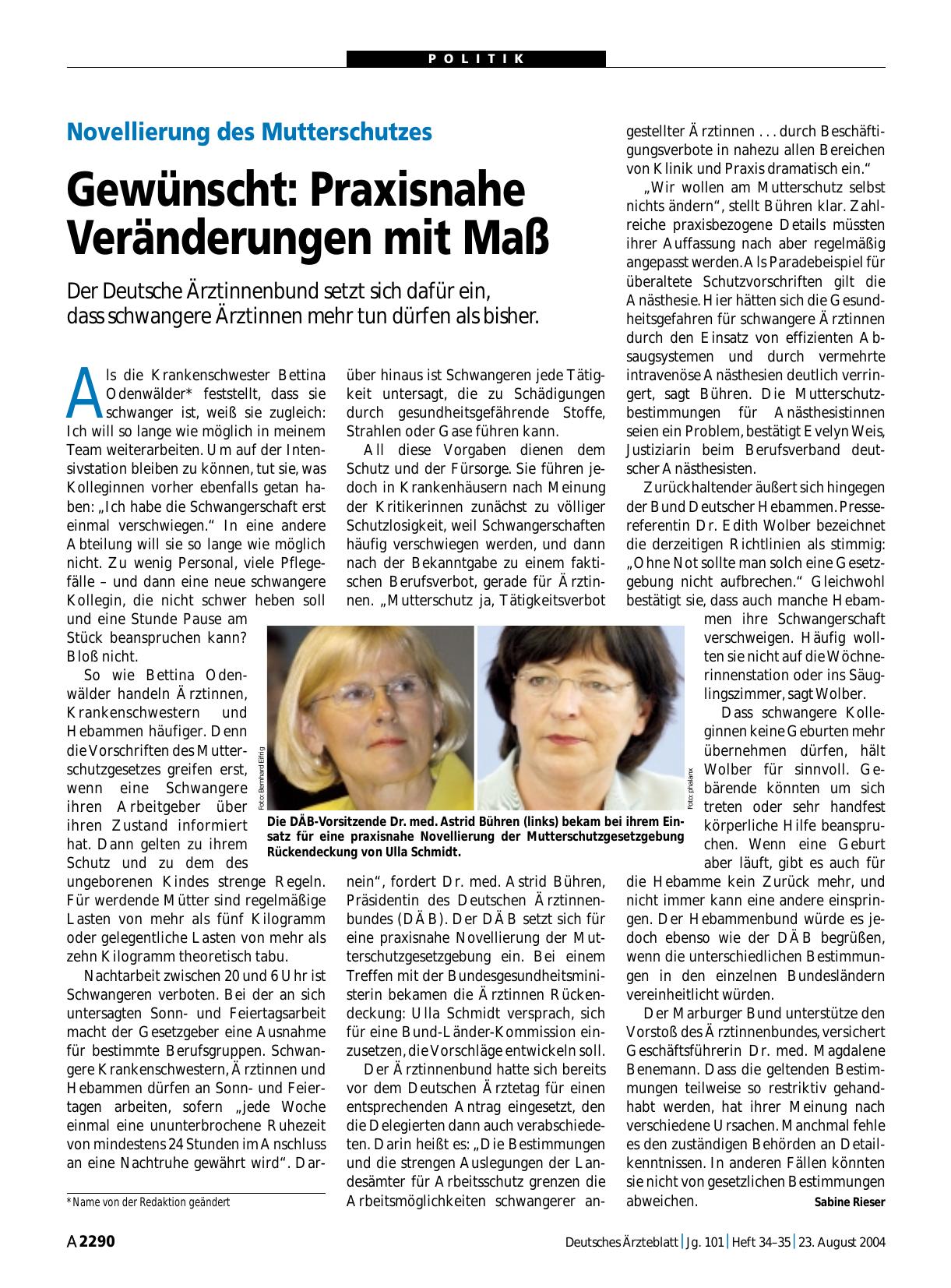Vorschauseite 1: Novellierung des Mutterschutzes – Gewünscht: Praxisnahe Veränderungen mit Maß