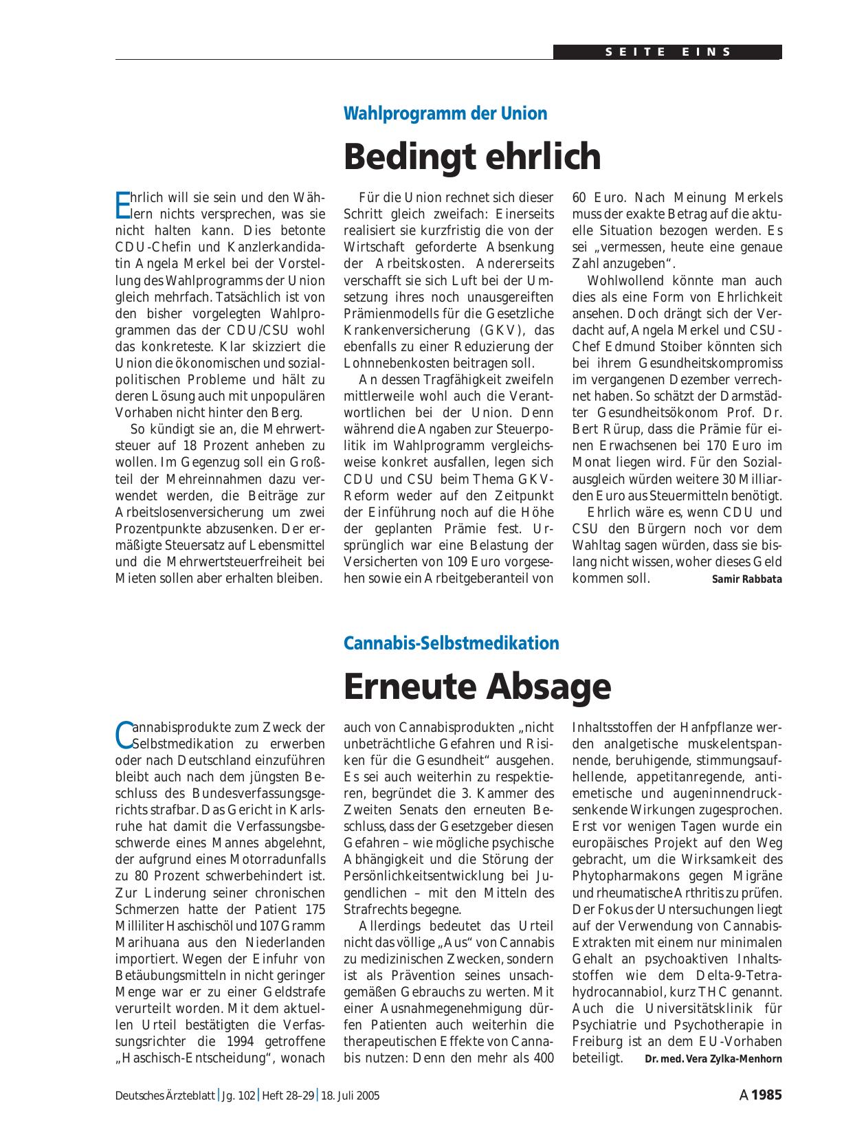 Vorschauseite 1: Wahlprogramm der Union: Bedingt ehrlich