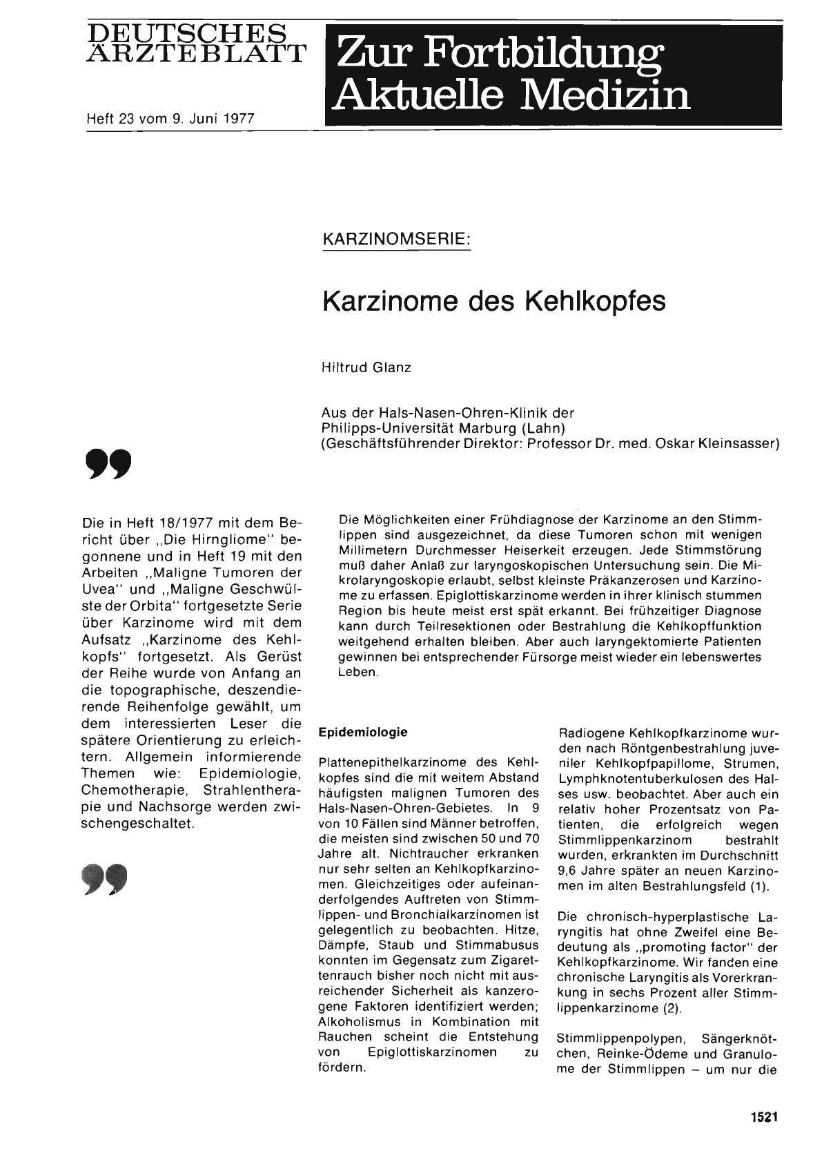 Vorschauseite 1: KARZINOMSERIE: Karzinome des Kehlkopfes