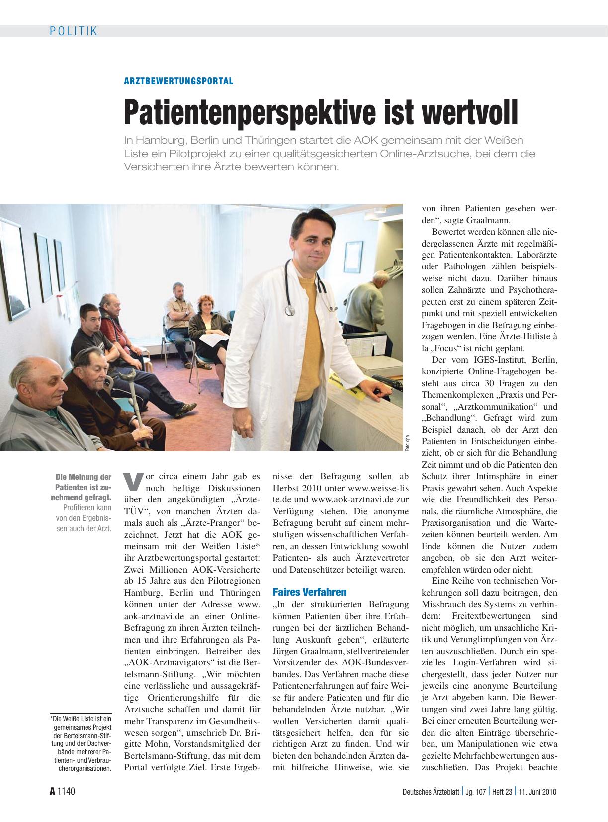Vorschauseite 1: Arztbewertungsportal: Patientenperspektive ist wertvoll