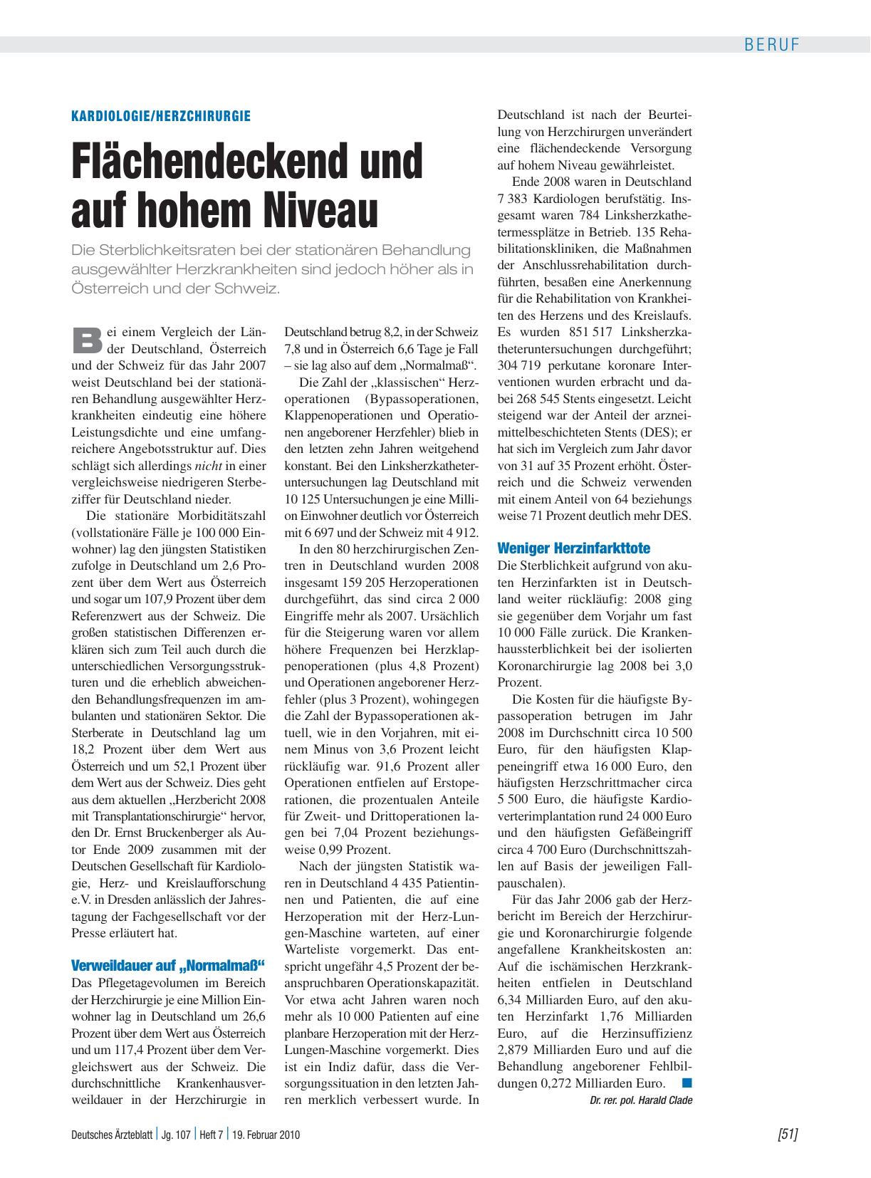 Vorschauseite 1: Kardiologie/Herzchirurgie: Flächendeckend und auf hohem Niveau