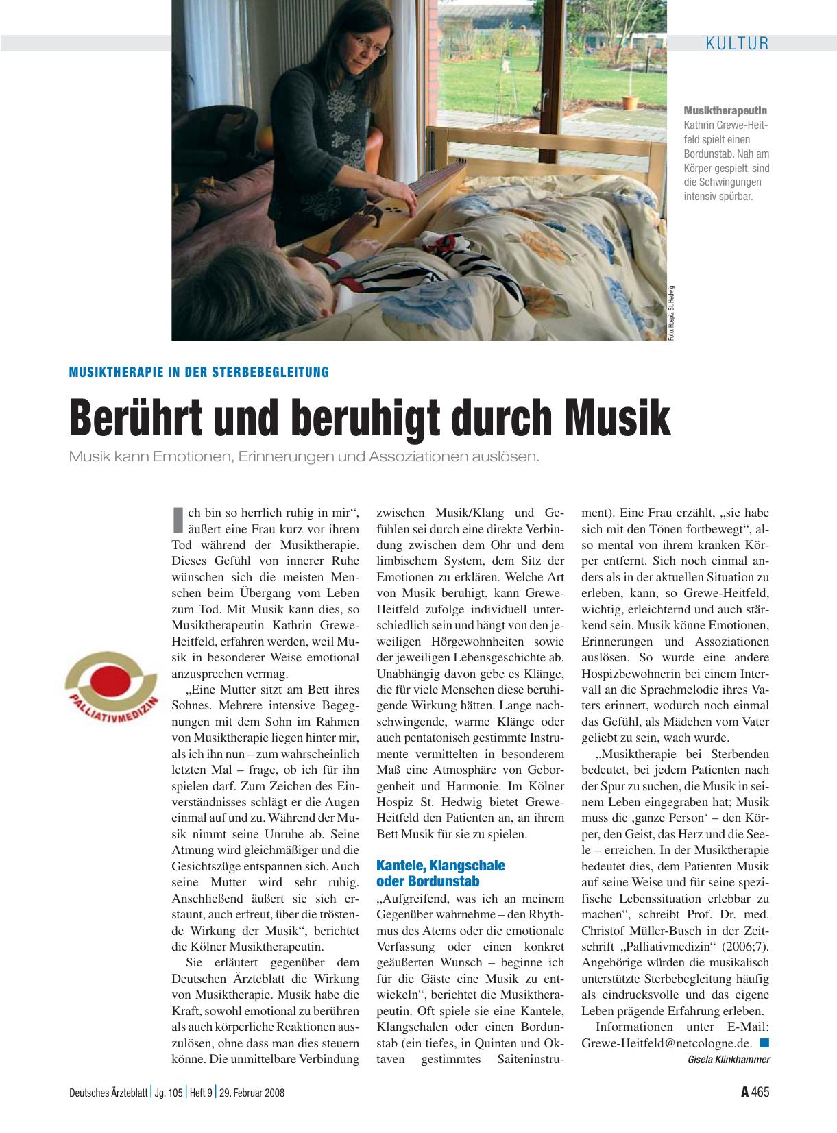 Vorschauseite 1: Musiktherapie in der Sterbebegleitung: Berührt und beruhigt durch Musik