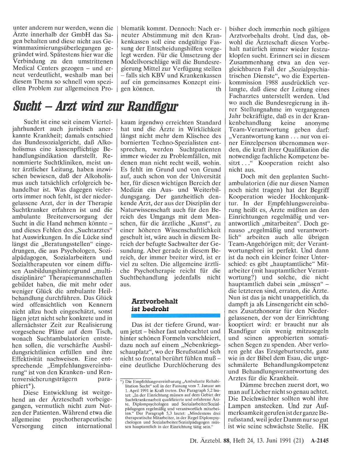 Vorschauseite 1: Sucht – Arzt wird zur Randfigur