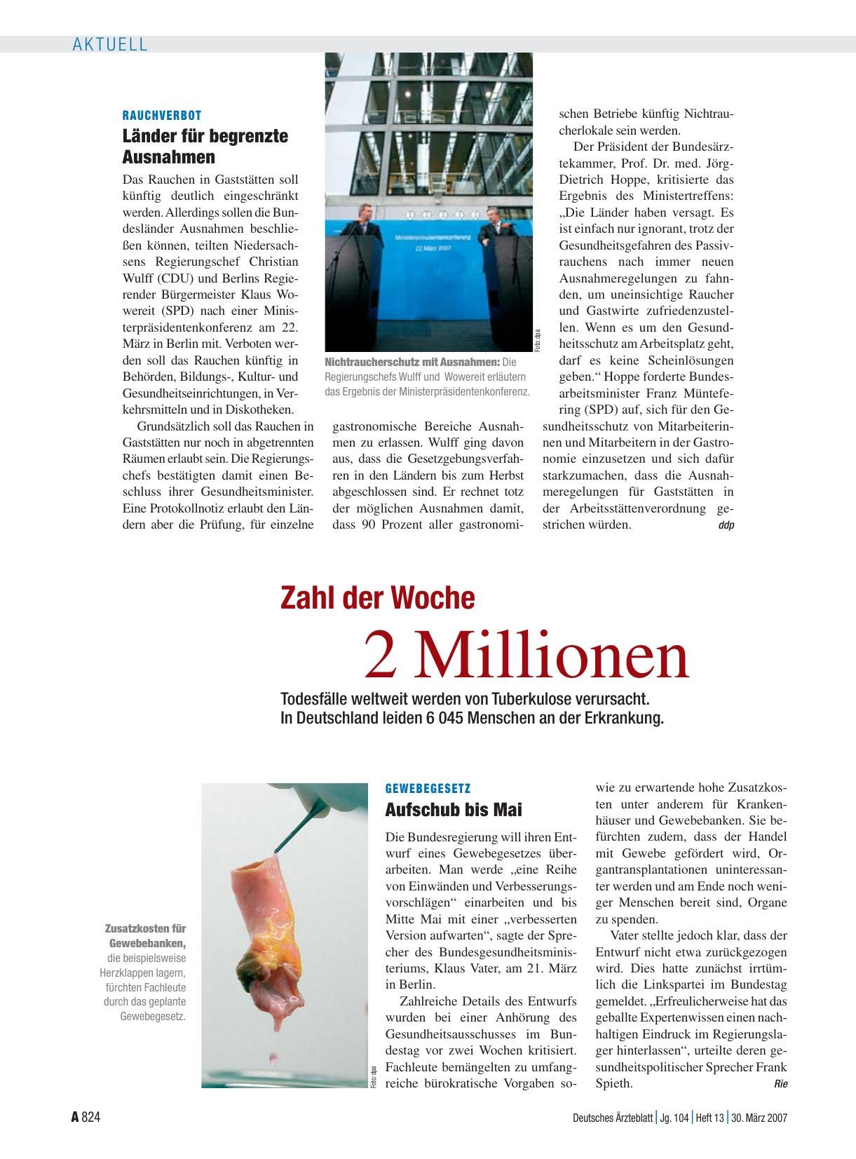Vorschauseite 1: Gewebegesetz: Aufschub bis Mai