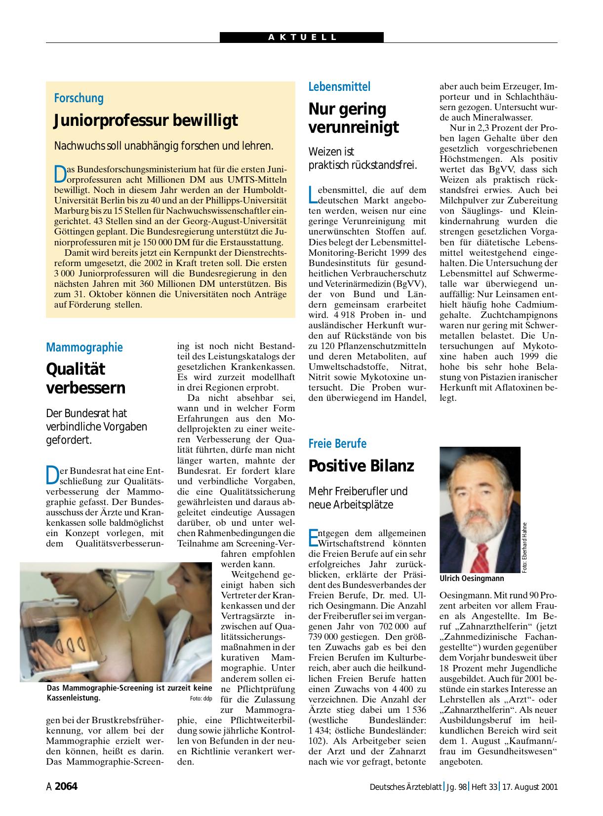 Vorschauseite 1: Forschung: Juniorprofessur bewilligt