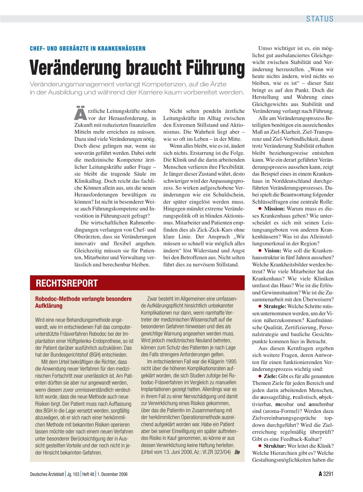 Vorschauseite 1: Chefund Oberärzte in Krankenhäusern: Veränderung braucht Führung
