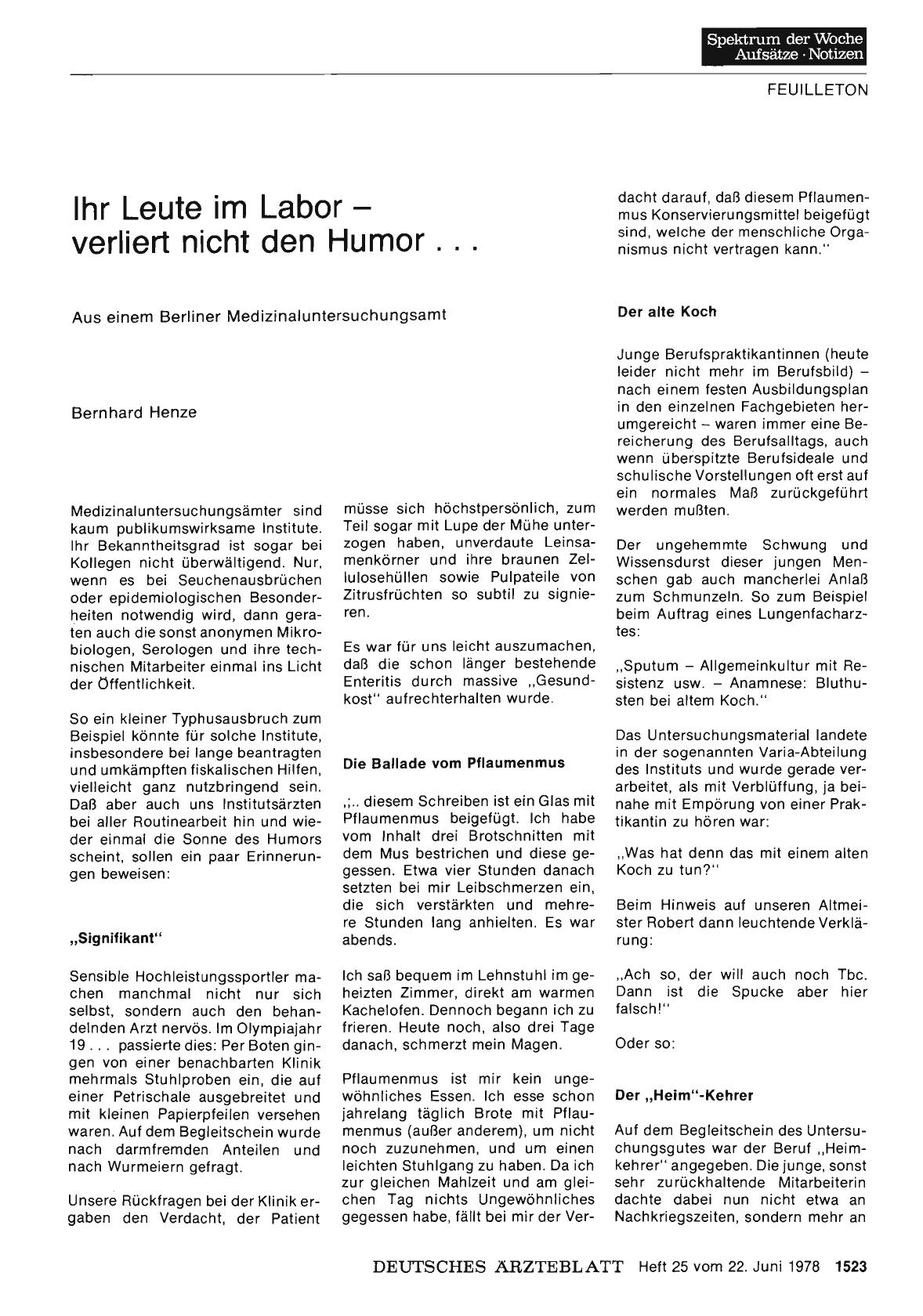 Vorschauseite 1: Ihr Leute im Labor — verliert nicht den Humor. ..
