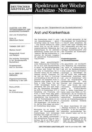 Vorschauseite 1: Auszüge aus dem Tätigkeitsbericht der Bundesärztekammer: Arzt und Krankenhaus