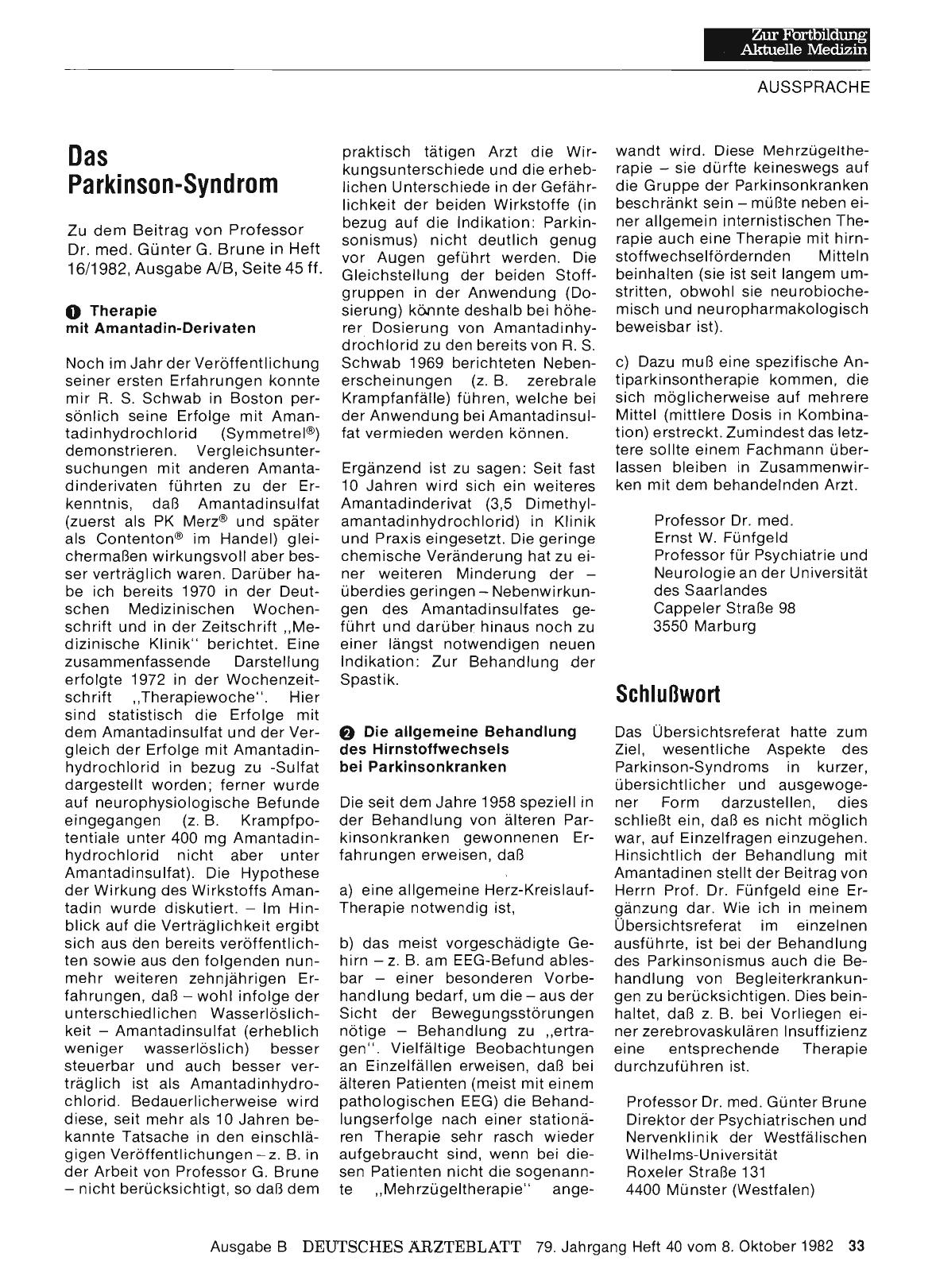 Vorschauseite 1: Das Parkinson-Syndrom: Stellungnahme