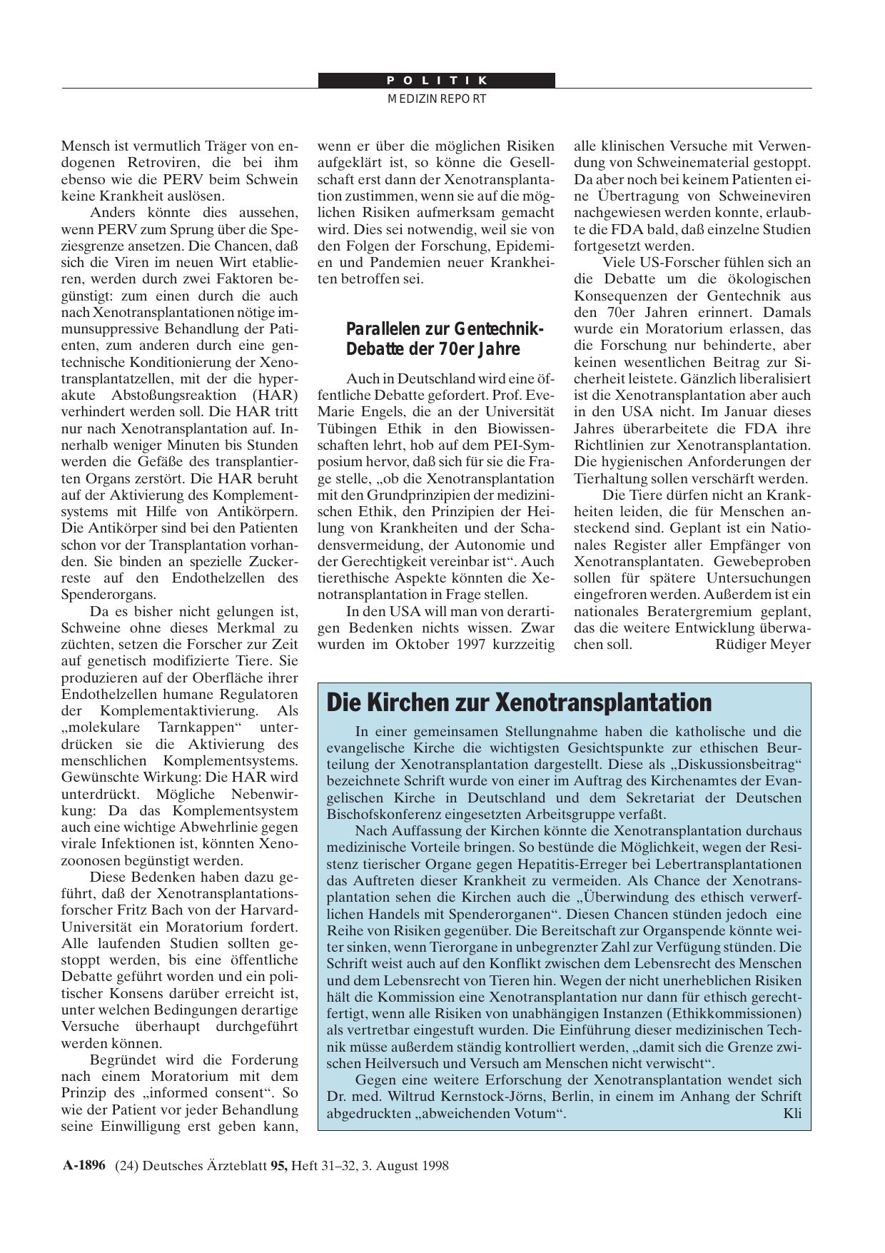 Vorschauseite 1: Die Kirchen zur Xenotransplantation
